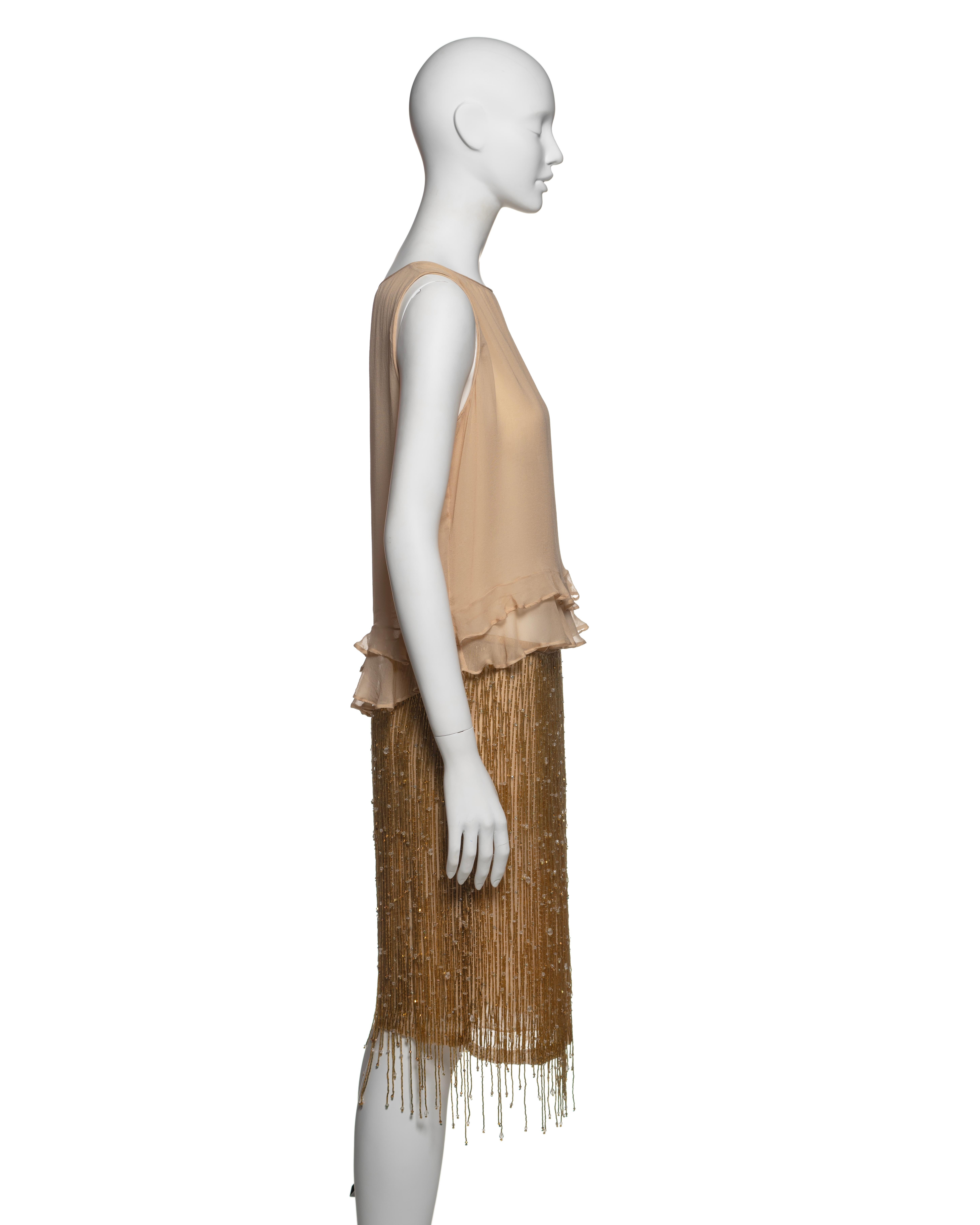 Gucci by Tom Ford Silk Ruffle Top and Gold Beaded Fringe Skirt ensemble, SS 1999 9