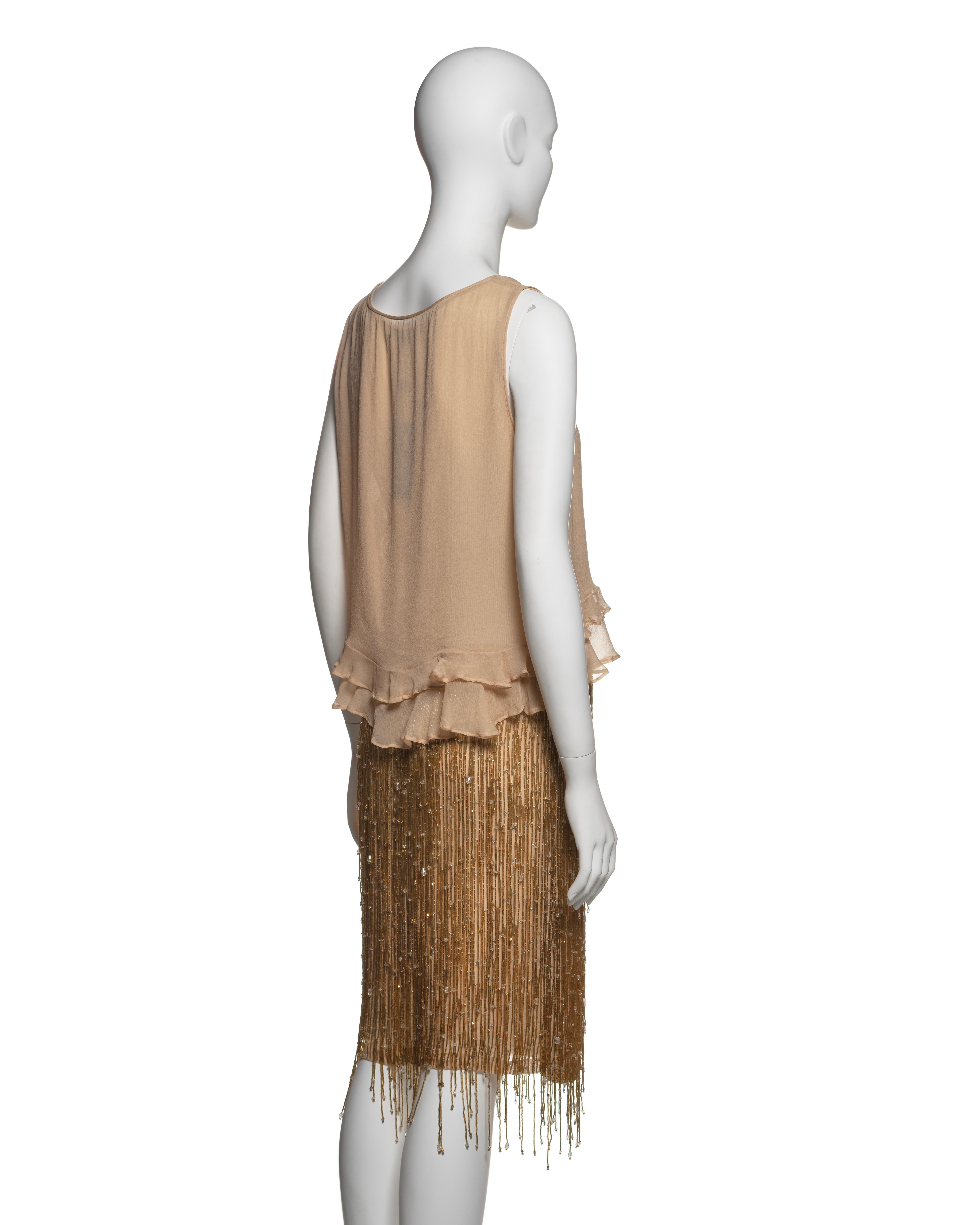 Gucci by Tom Ford Silk Ruffle Top and Gold Beaded Fringe Skirt ensemble, SS 1999 10