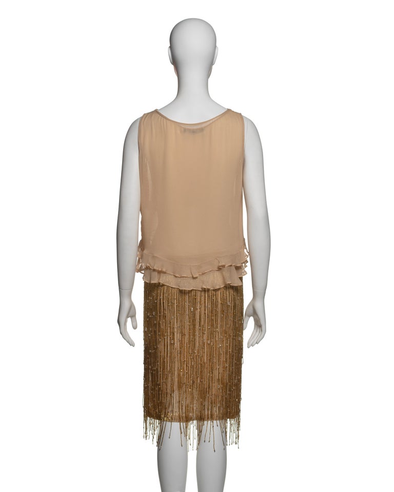 Gucci by Tom Ford Silk Ruffle Top and Gold Beaded Fringe Skirt ensemble, SS 1999 For Sale at 1stDibs Gucci by Tom Ford Silk Ruffle Top and Gold Beaded Fringe Skirt ensemble, SS 1999 For Sale at 1stDibs