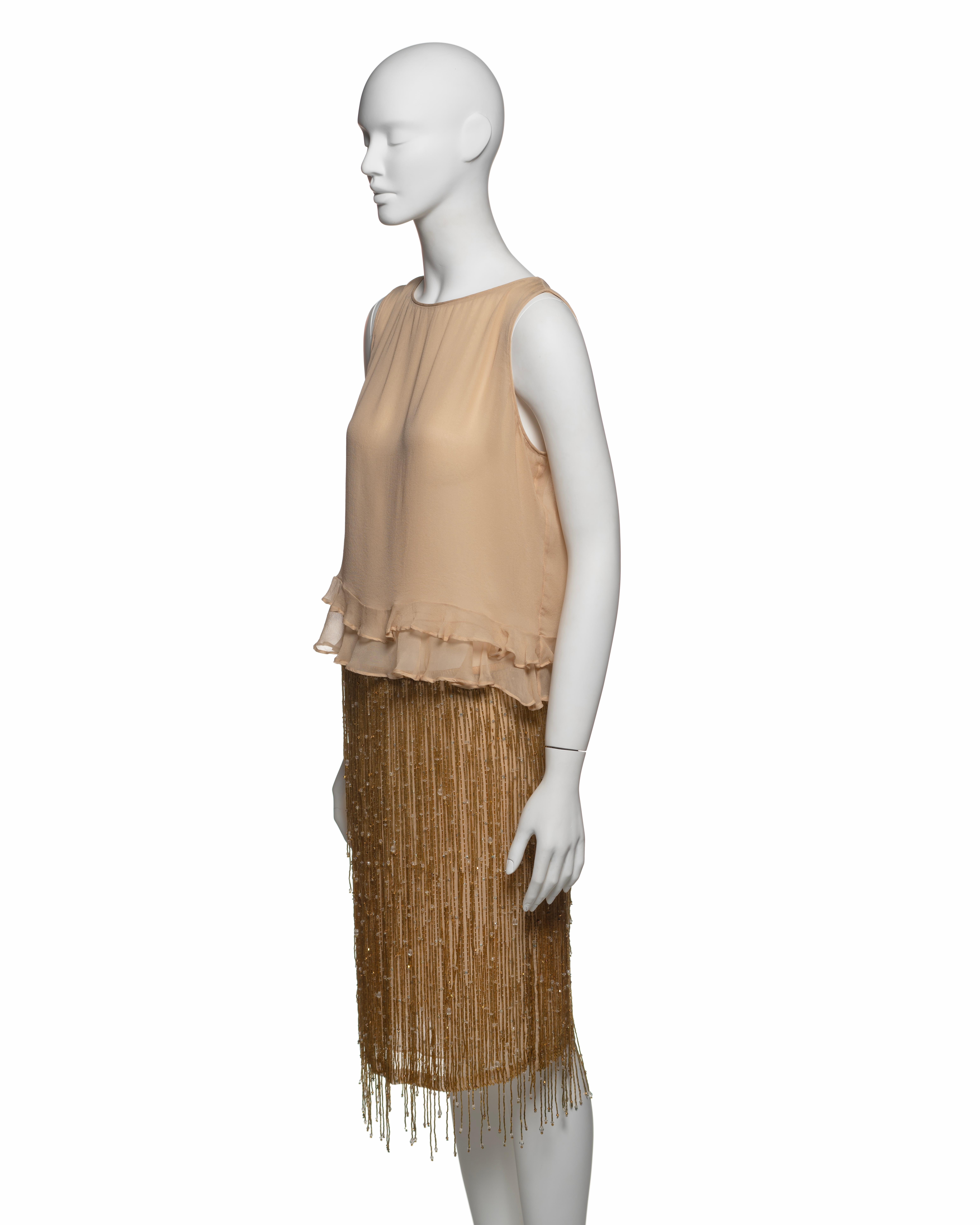 Gucci by Tom Ford Silk Ruffle Top and Gold Beaded Fringe Skirt ensemble, SS 1999 12