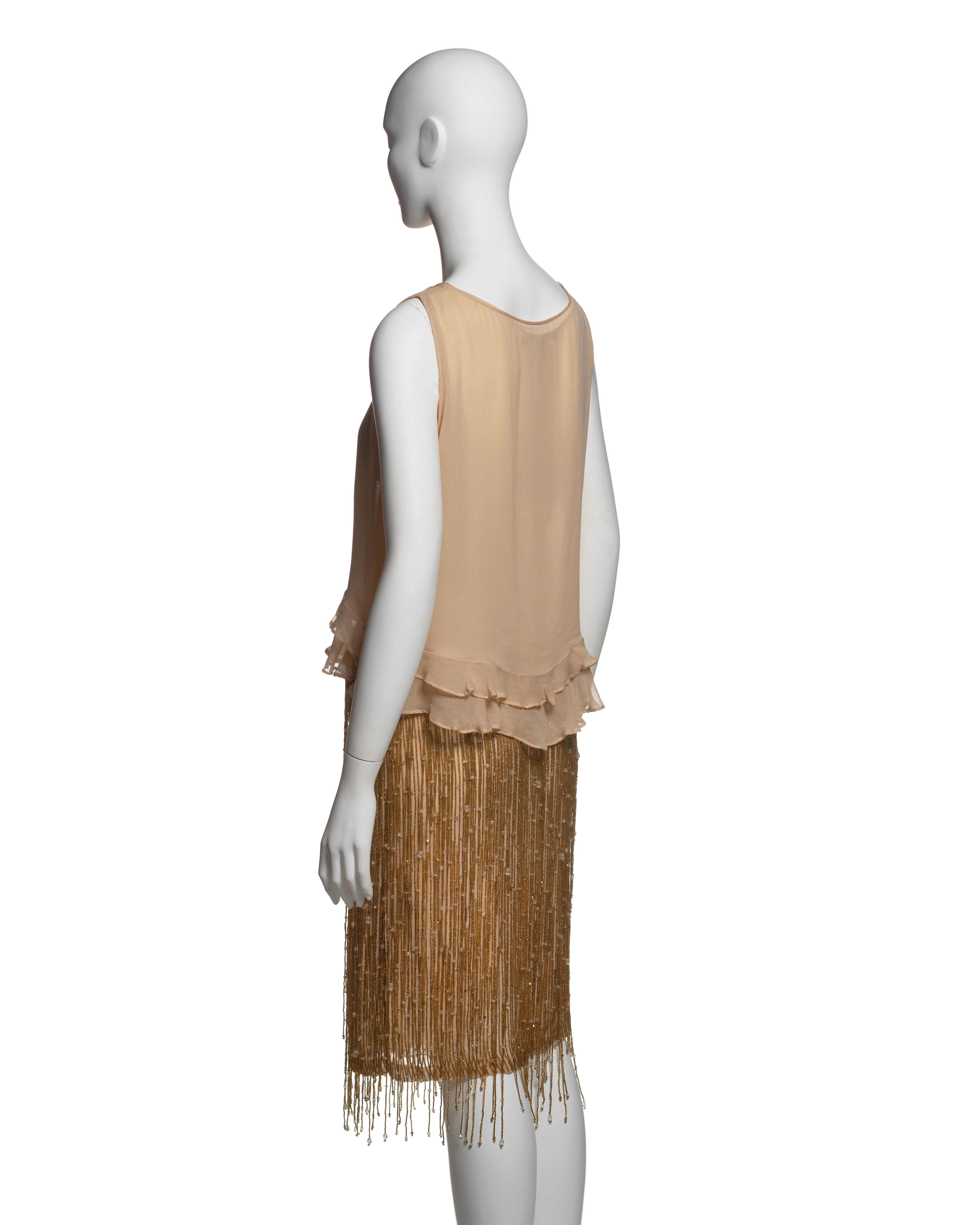 Gucci by Tom Ford Silk Ruffle Top and Gold Beaded Fringe Skirt ensemble, SS 1999 13