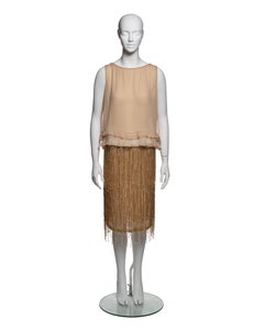 Gucci by Tom Ford Silk Ruffle Top and Gold Beaded Fringe Skirt ensemble, SS 1999