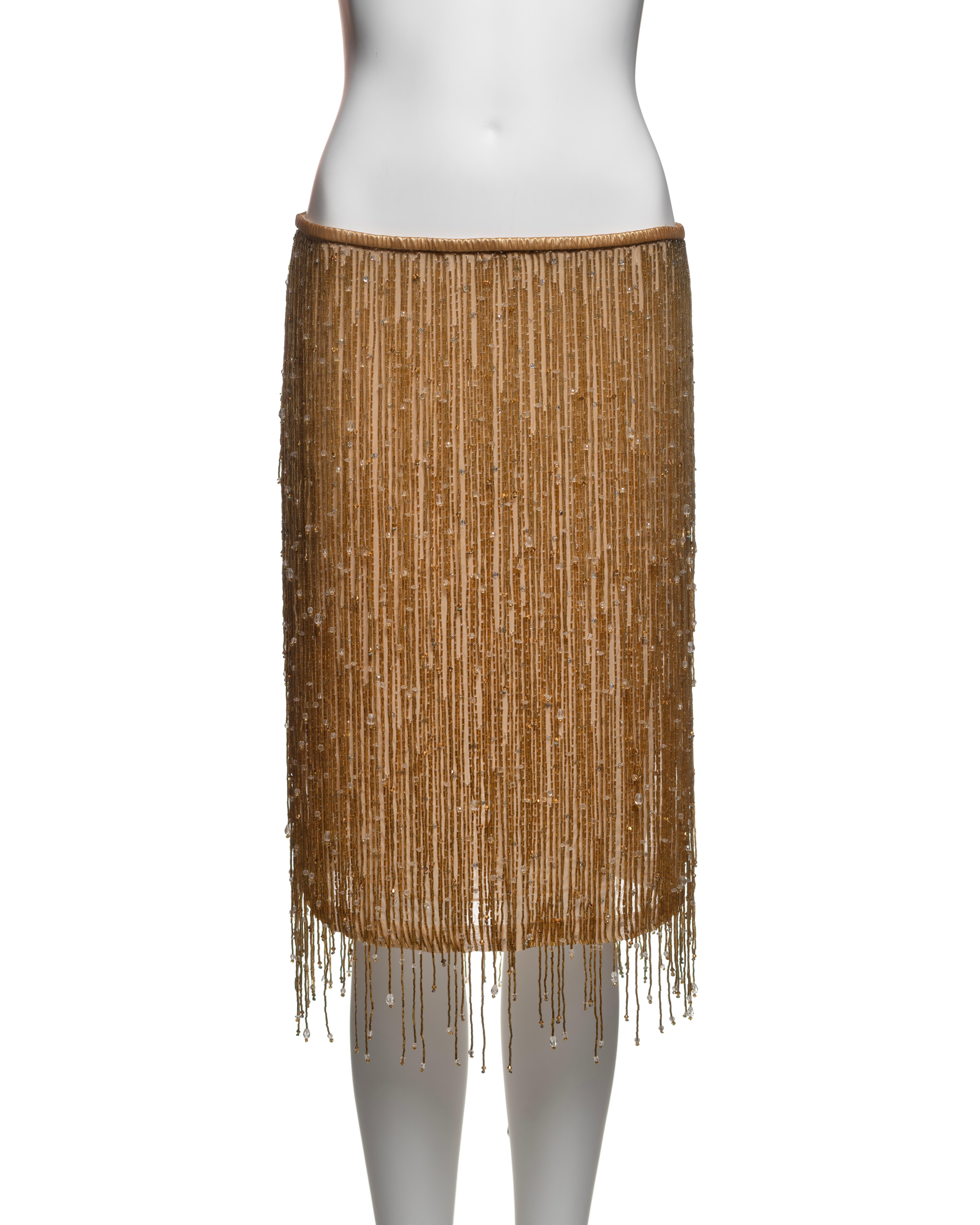 Women's Gucci by Tom Ford Silk Ruffle Top and Gold Beaded Fringe Skirt ensemble, SS 1999