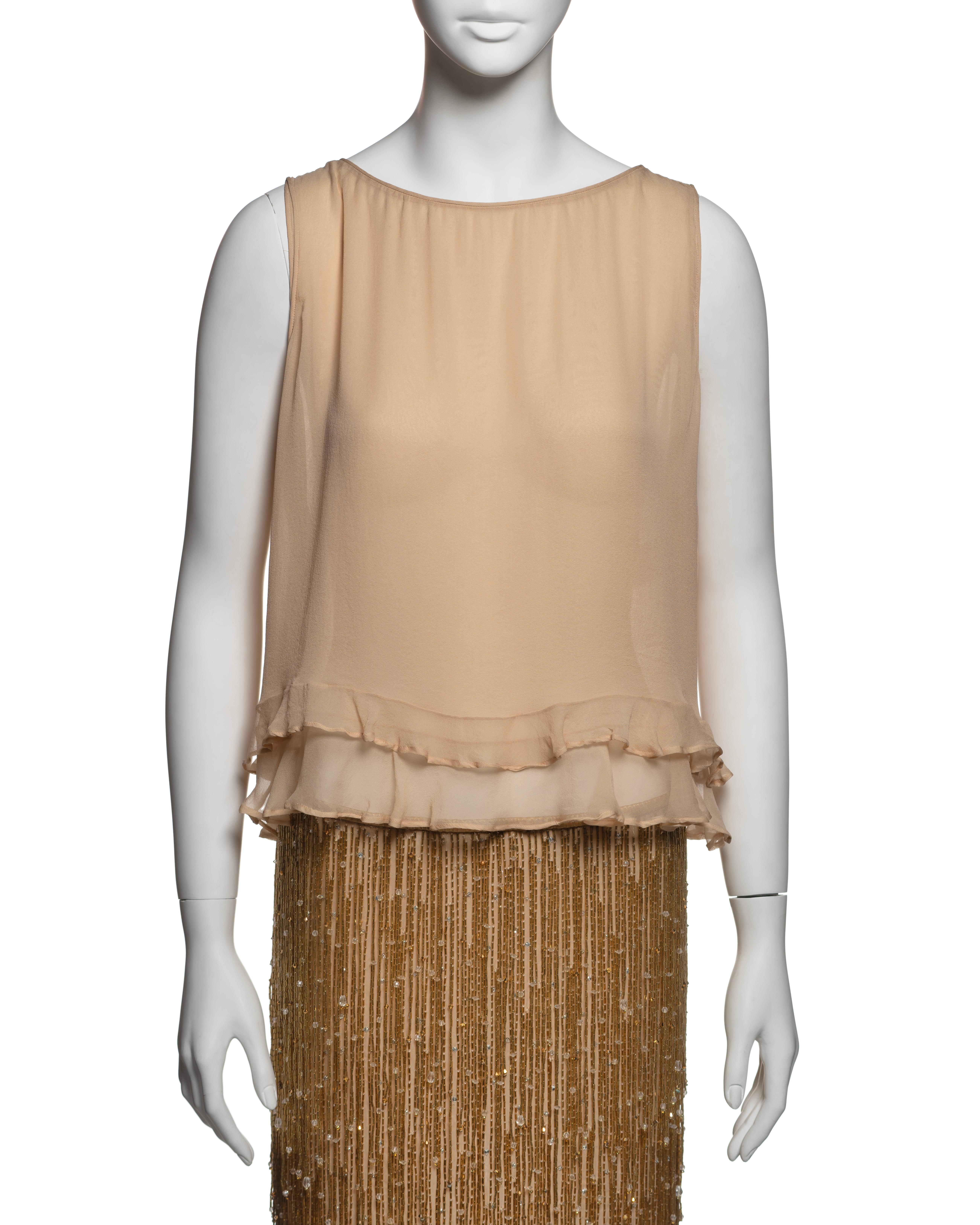 Gucci by Tom Ford Silk Ruffle Top and Gold Beaded Fringe Skirt ensemble, SS 1999 2