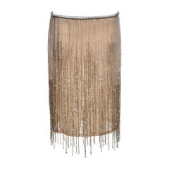 Gucci by Tom Ford Silver Beaded Fringe Silk and Leather Skirt, SS 1999