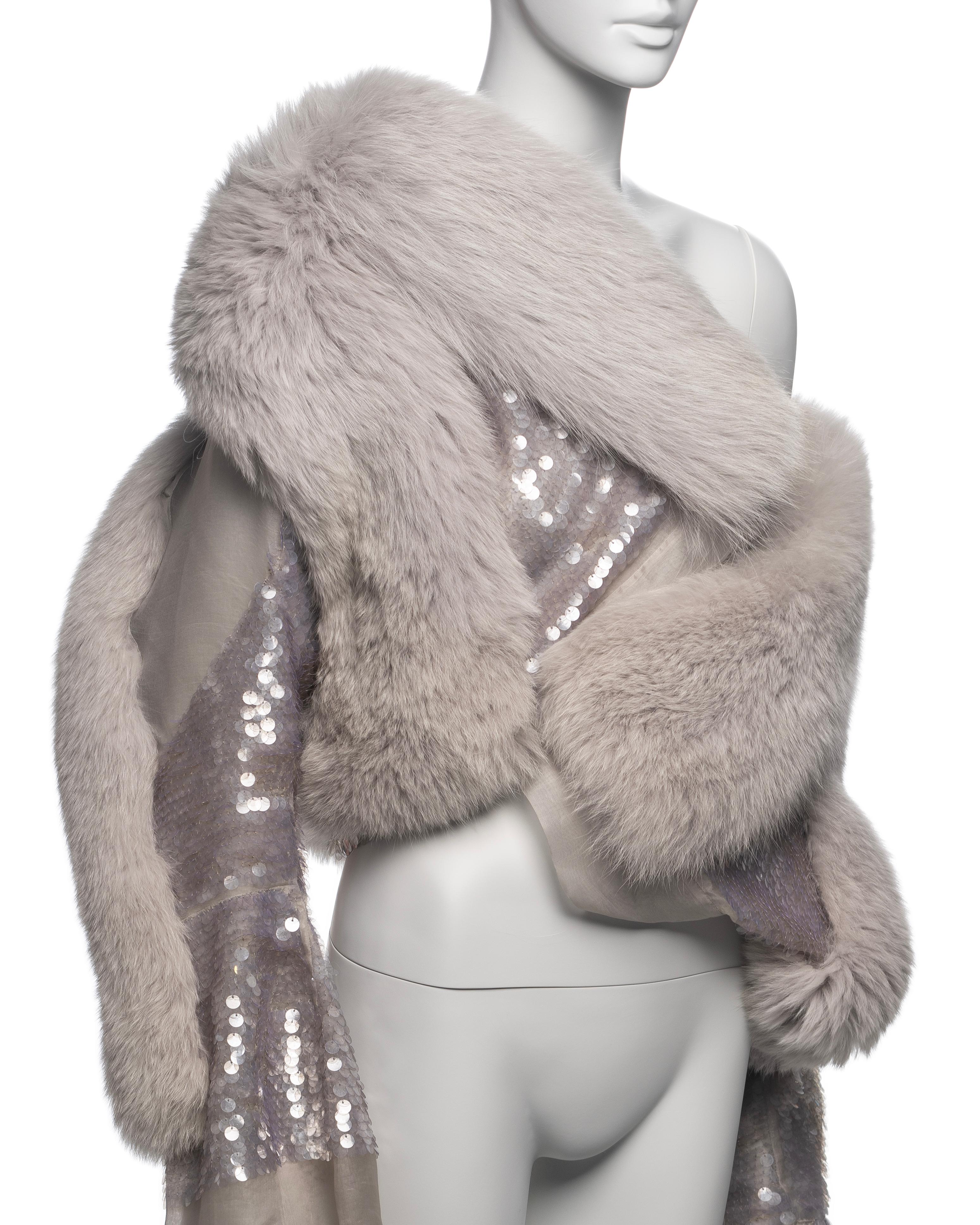 Gucci by Tom Ford Silver Fox Fur and Sequin Silk Organza Wrap Jacket, FW 2004 6