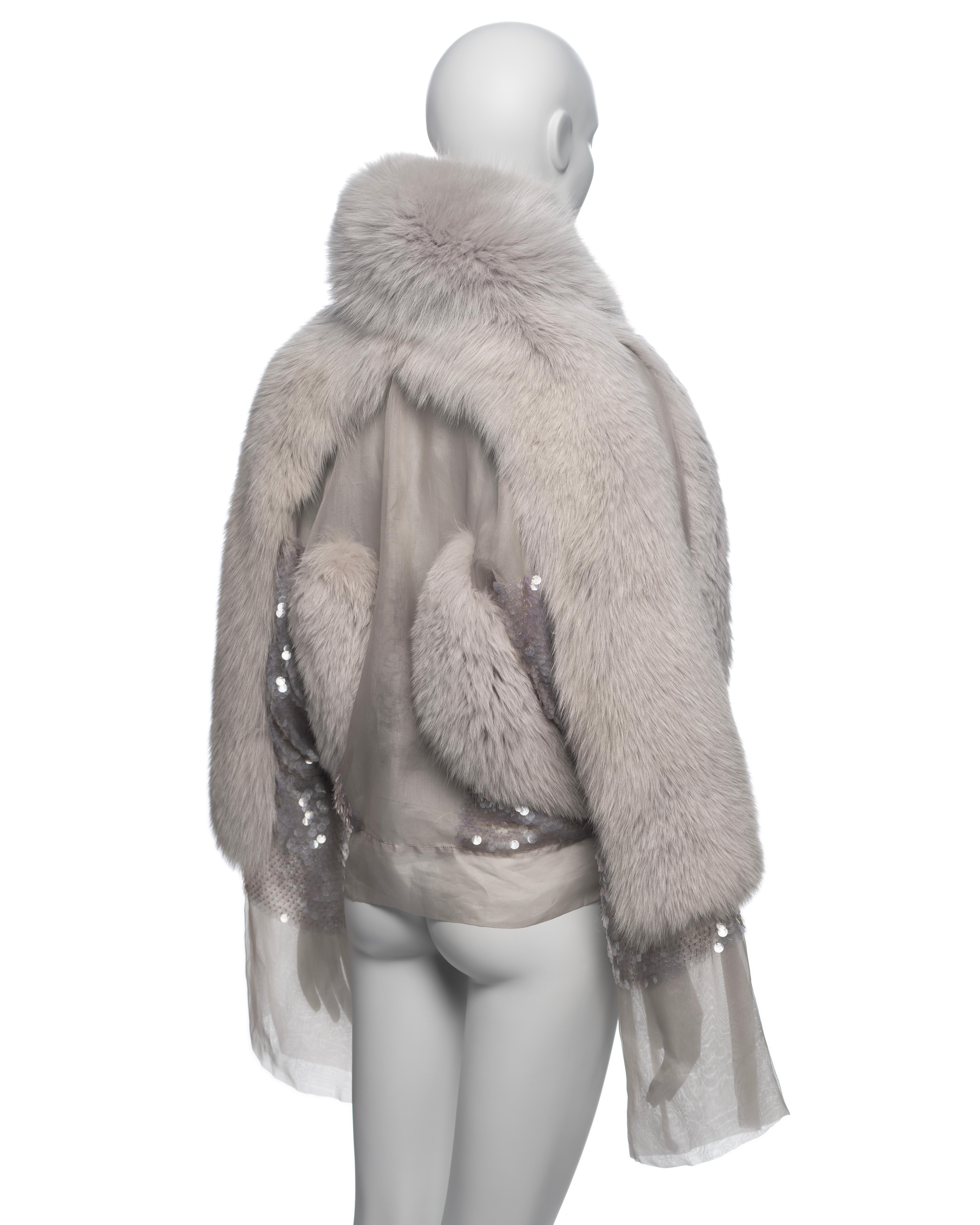 Gucci by Tom Ford Silver Fox Fur and Sequin Silk Organza Wrap Jacket, FW 2004 10