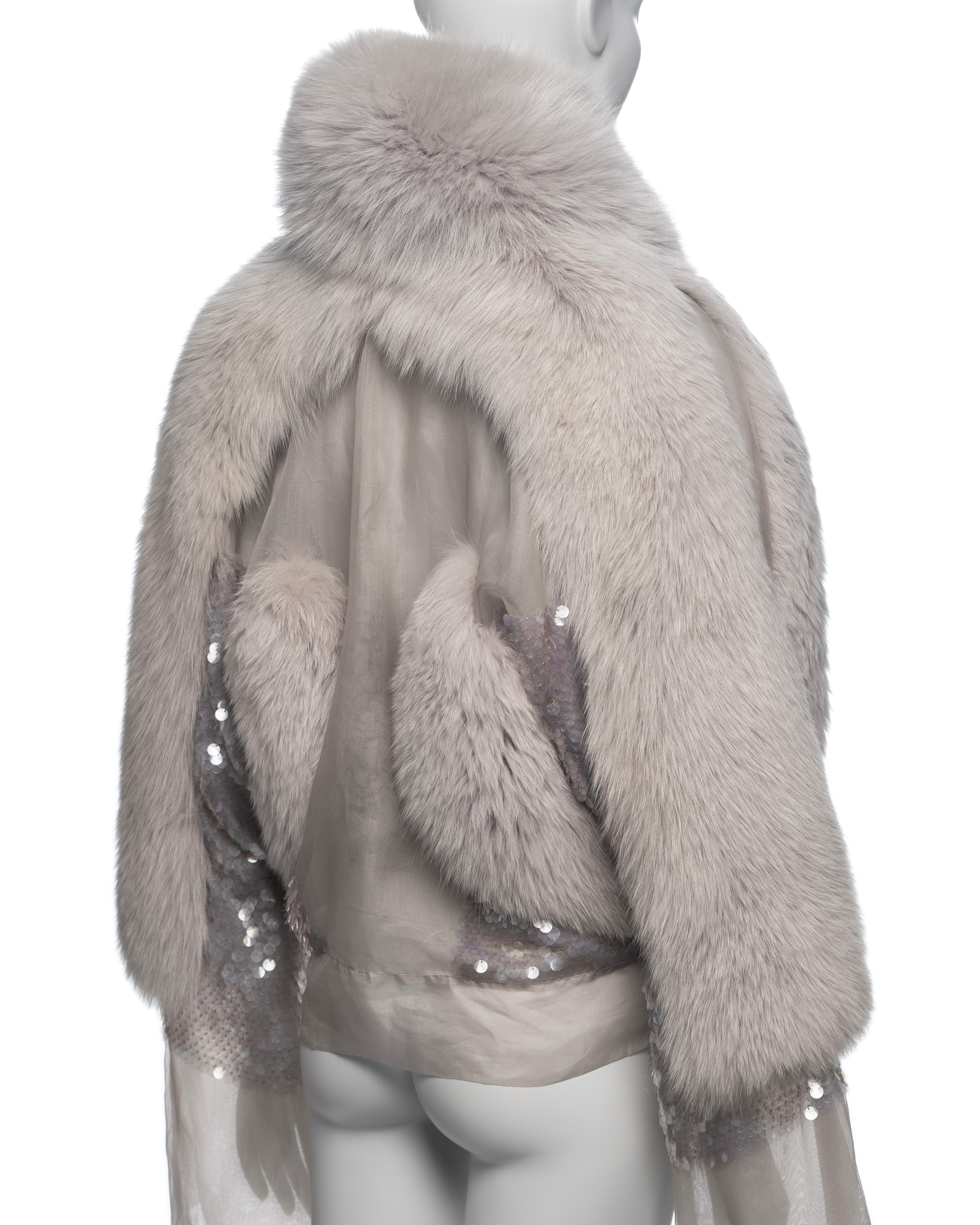 Gucci by Tom Ford Silver Fox Fur and Sequin Silk Organza Wrap Jacket, FW 2004 11