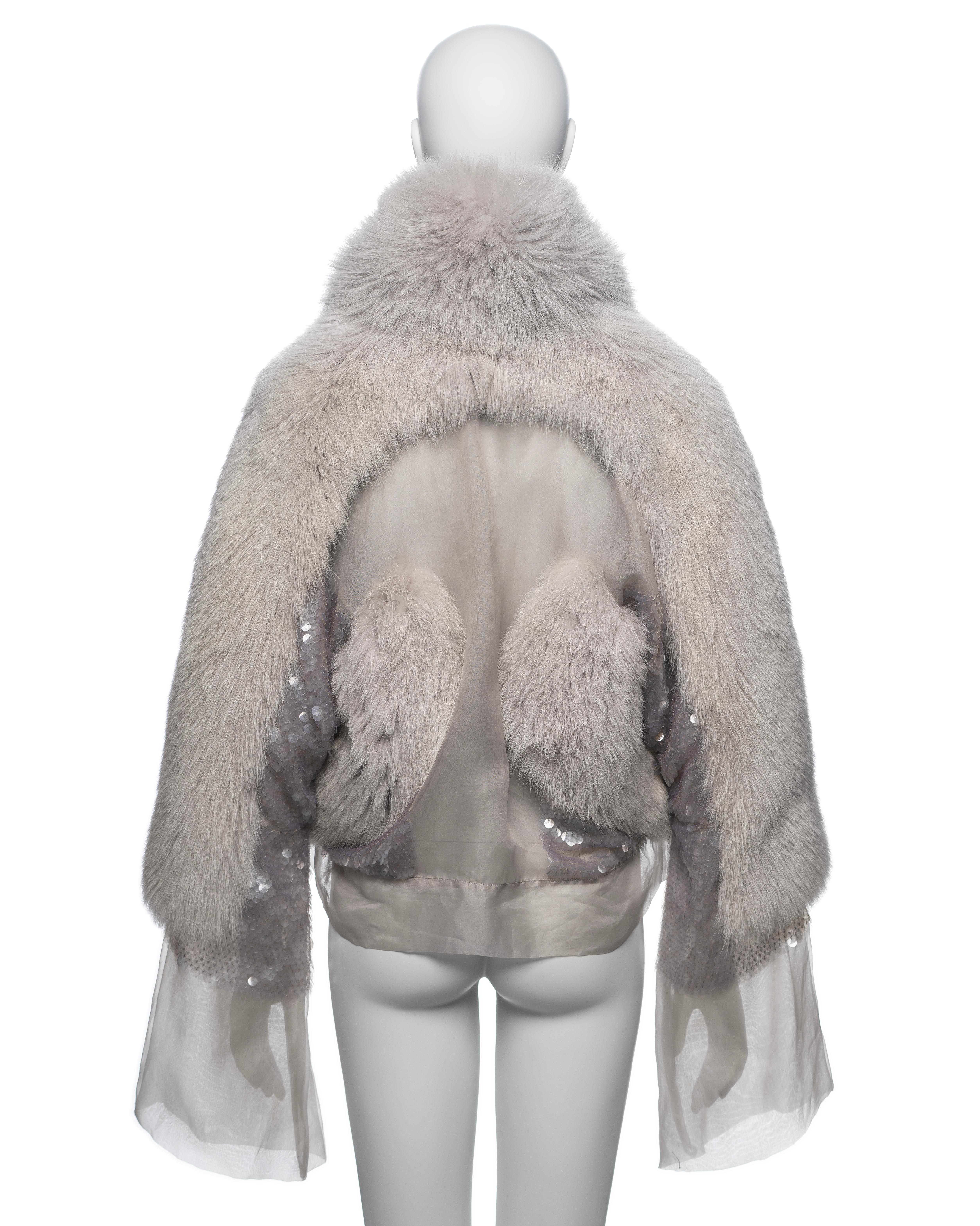 Gucci by Tom Ford Silver Fox Fur and Sequin Silk Organza Wrap Jacket, FW 2004 12