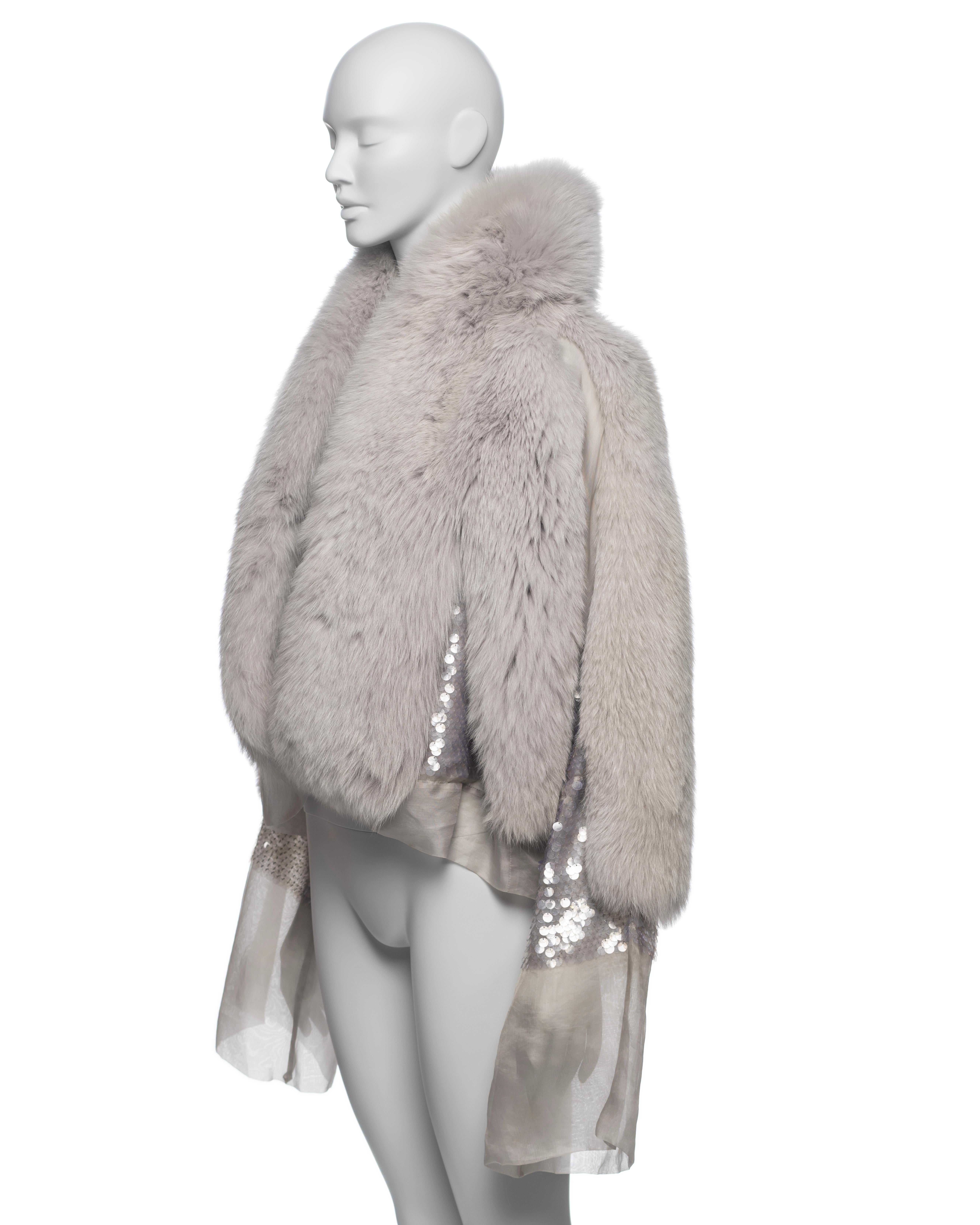Gucci by Tom Ford Silver Fox Fur and Sequin Silk Organza Wrap Jacket, FW 2004 14