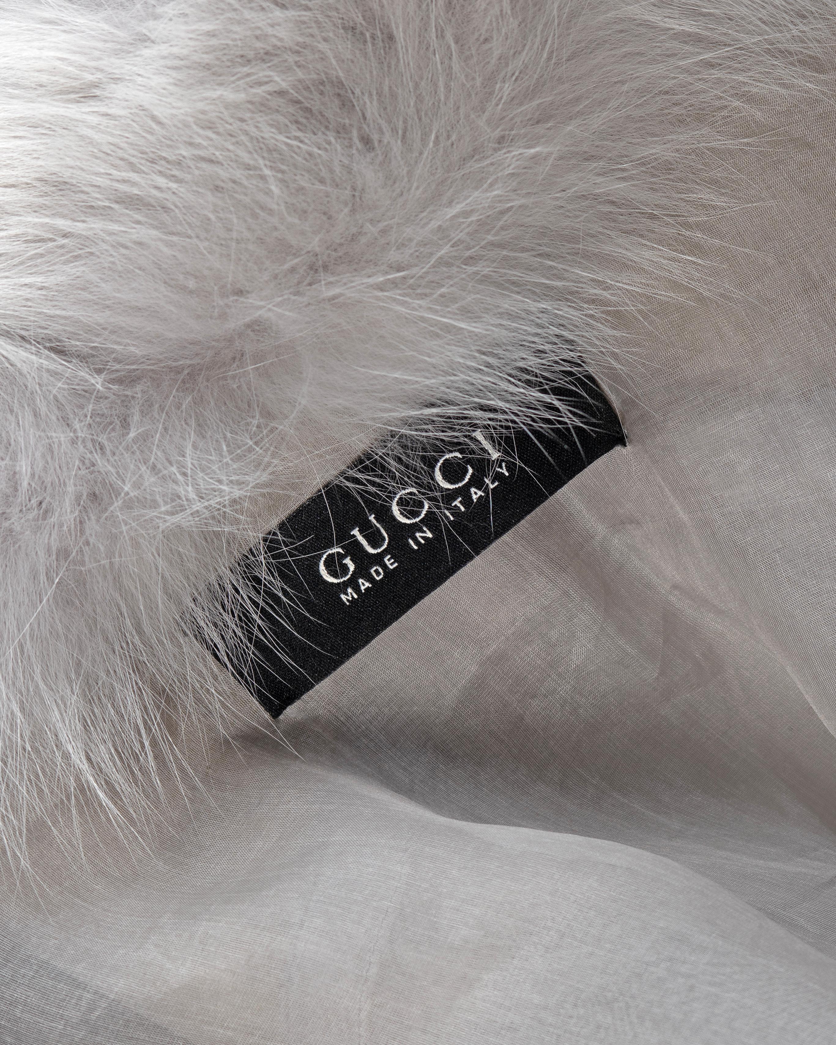 Gucci by Tom Ford Silver Fox Fur and Sequin Silk Organza Wrap Jacket, FW 2004 15