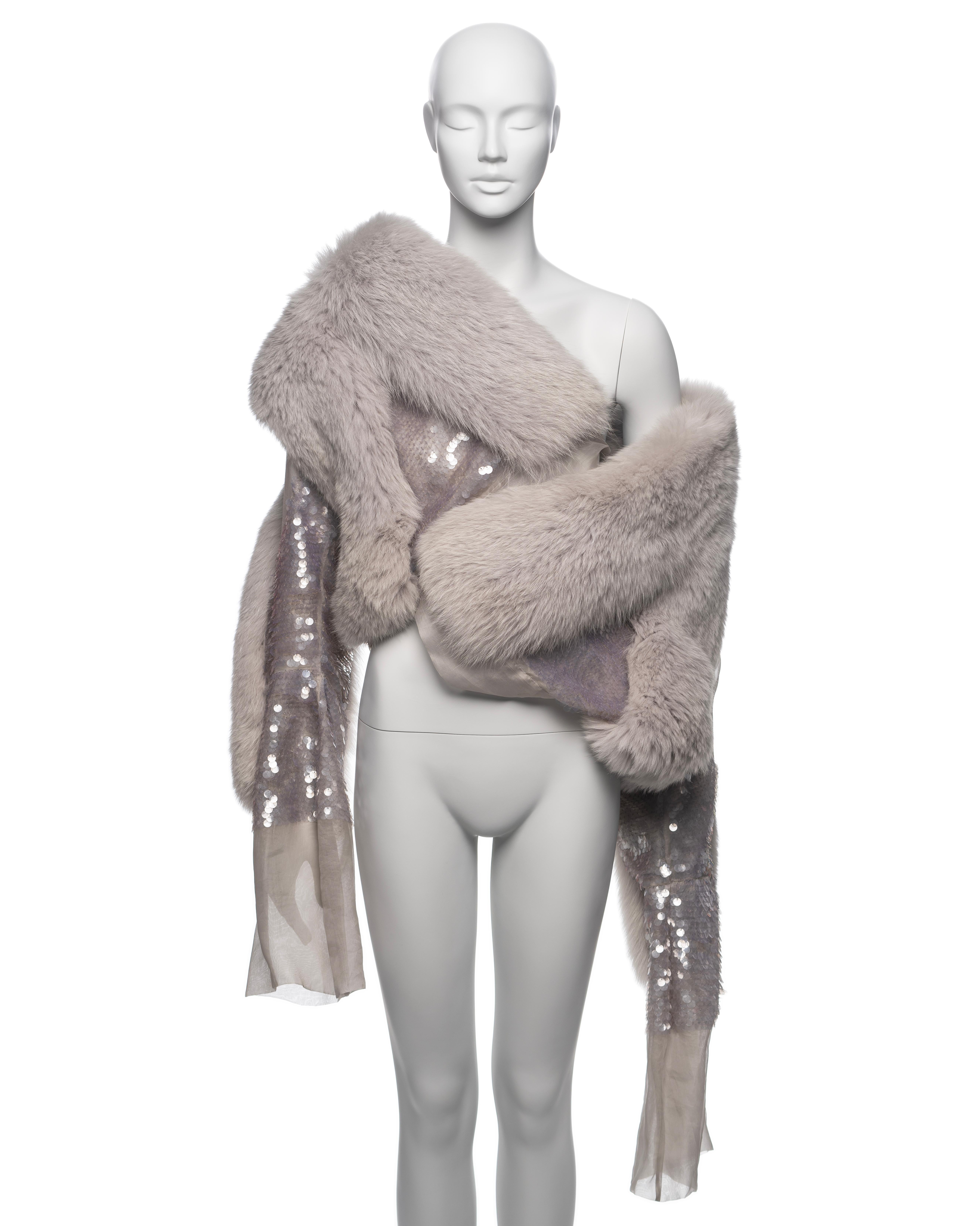 Women's Gucci by Tom Ford Silver Fox Fur and Sequin Silk Organza Wrap Jacket, FW 2004