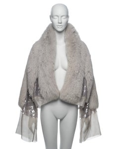 Gucci by Tom Ford Silver Fox Fur and Sequin Silk Organza Wrap Jacket, FW 2004
