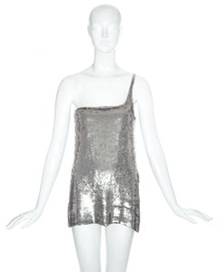 Gucci by Tom Ford silver sequin one shoulder micro mini dress, ss 1998