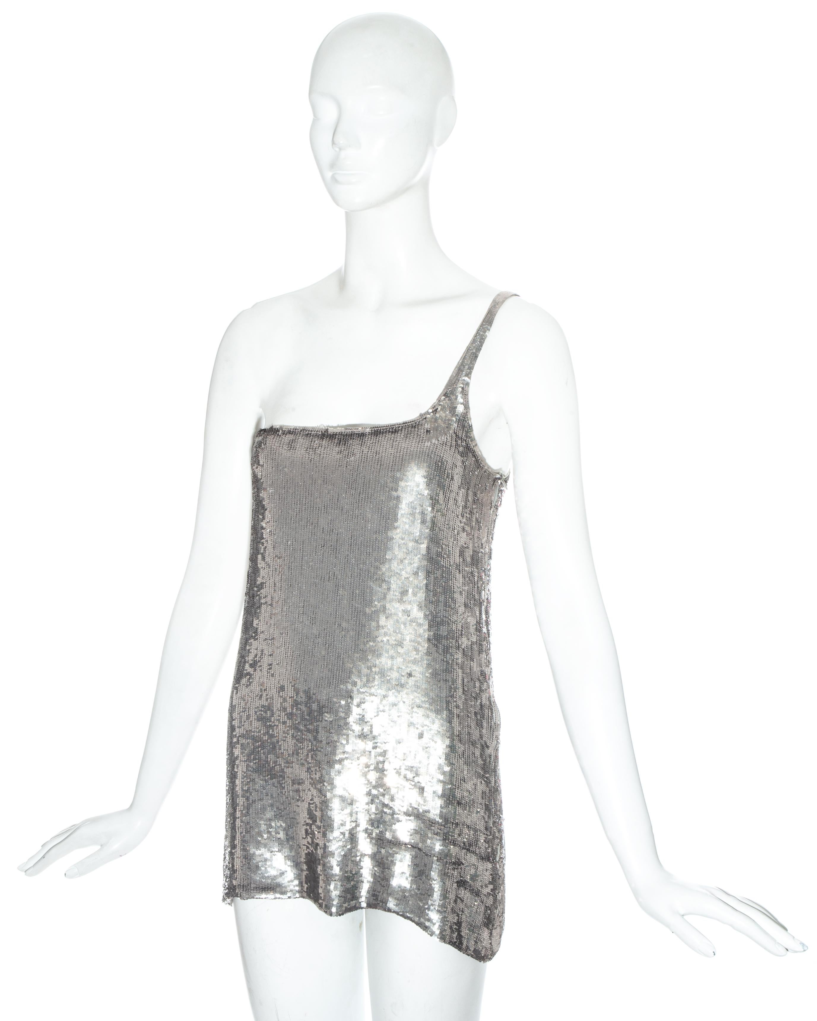 Gucci by Tom Ford silver sequin one shoulder micro mini dress, ss 1998 ...
