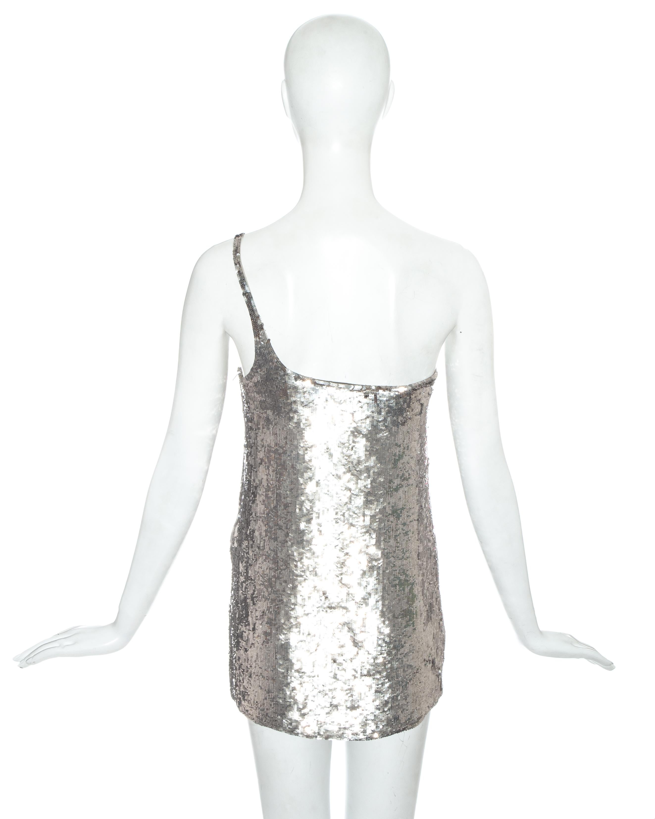 Silver Gucci by Tom Ford silver sequin one shoulder micro mini dress, ss 1998