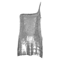 Retro Gucci by Tom Ford silver sequin one shoulder micro mini dress, ss 1998