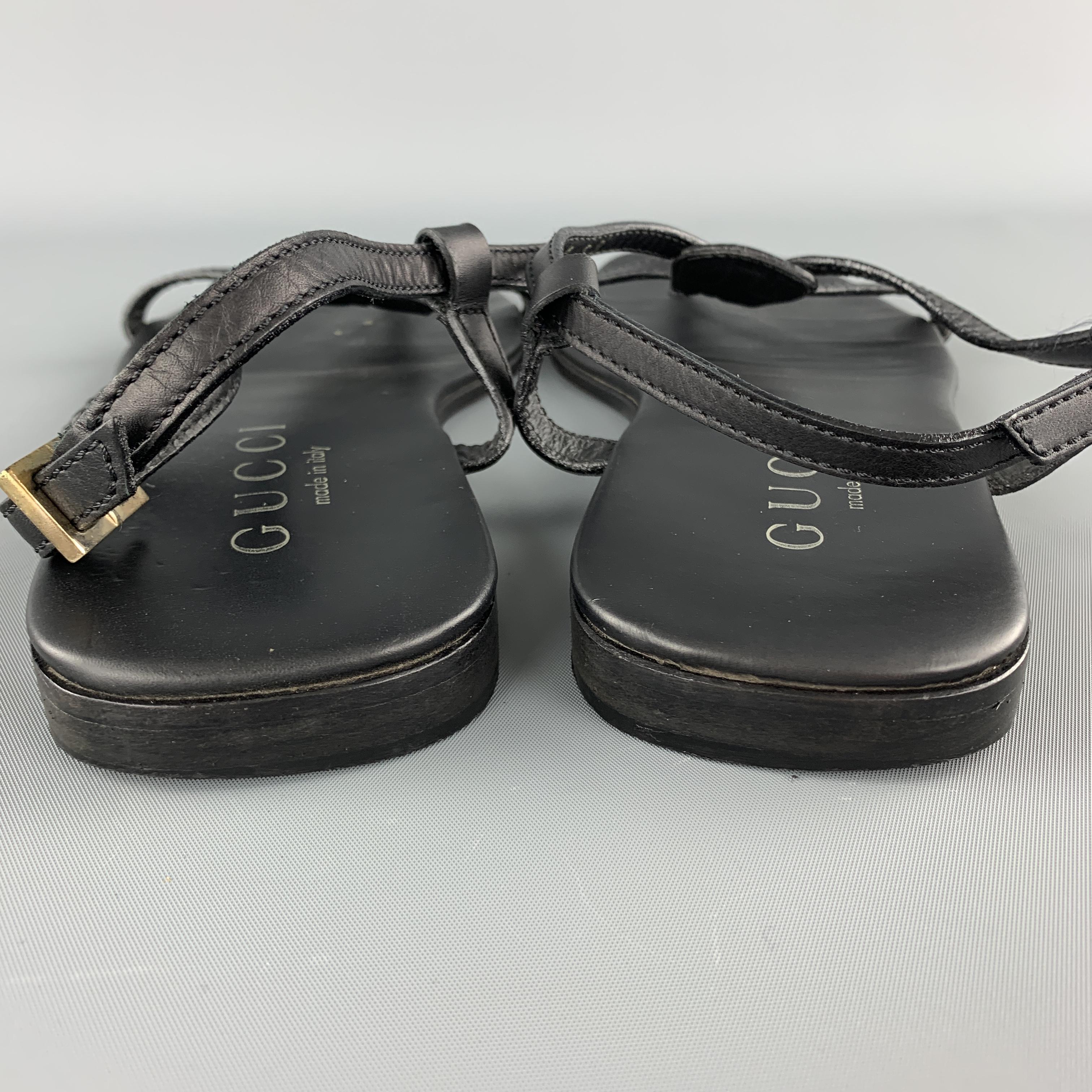 GUCCI by TOM FORD Size 10 Black Leather T Strap Thong Sandals In Good Condition In San Francisco, CA