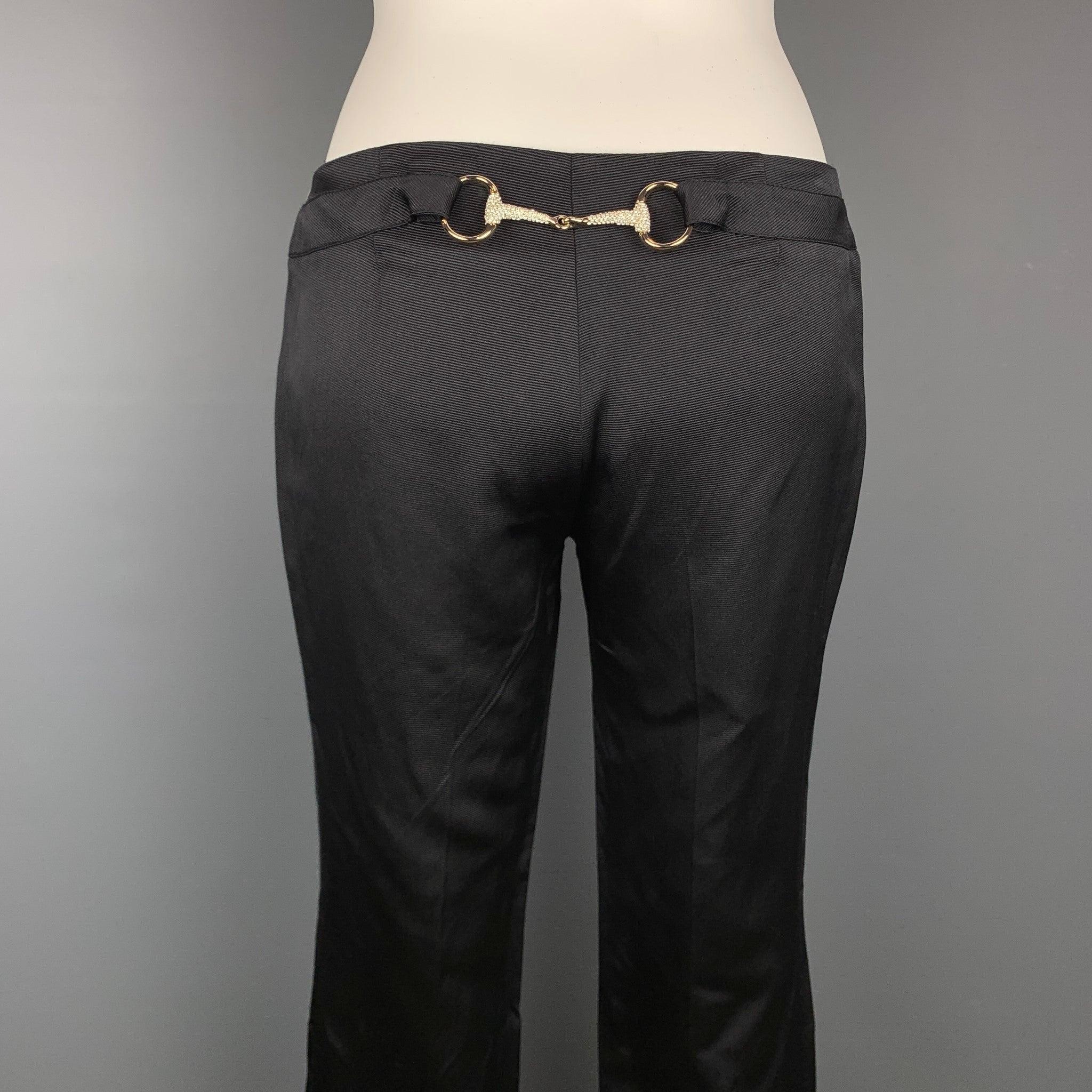 GUCCI by TOM FORD Size 2 Ribbed Silk / Cotton Rhinestone Horse Bit Dress Pants In Good Condition In San Francisco, CA