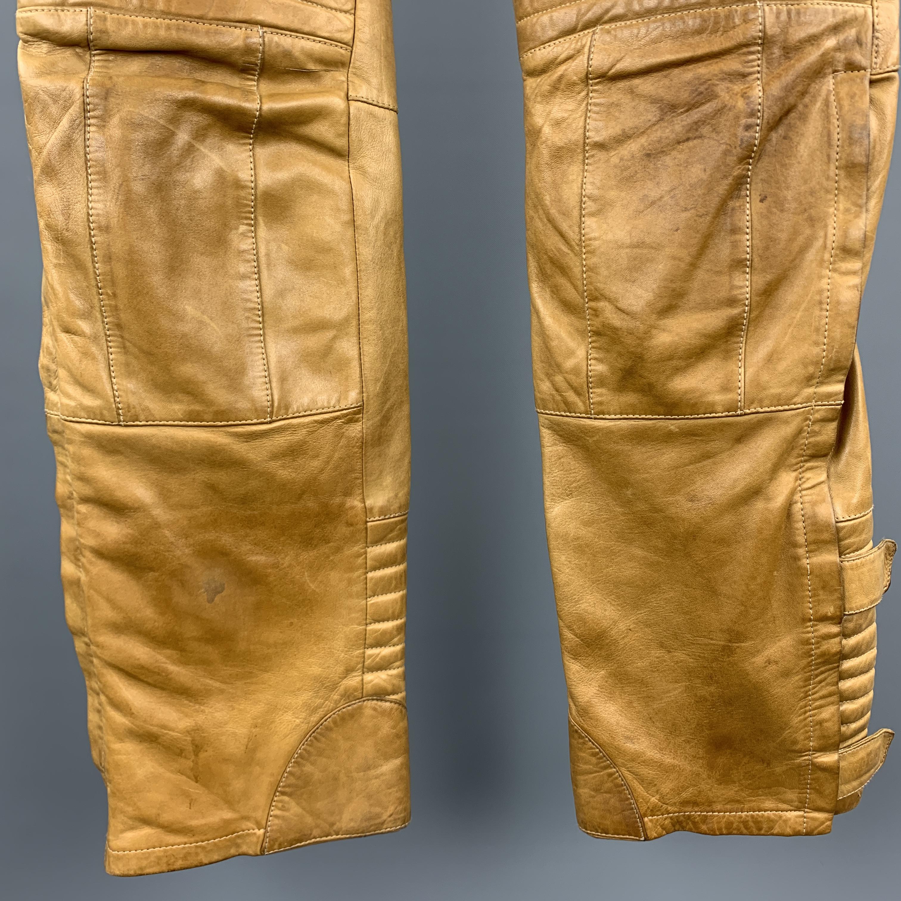 GUCCI by TOM FORD Size 30 Tan Leather Motorcycle Pants In Good Condition In San Francisco, CA