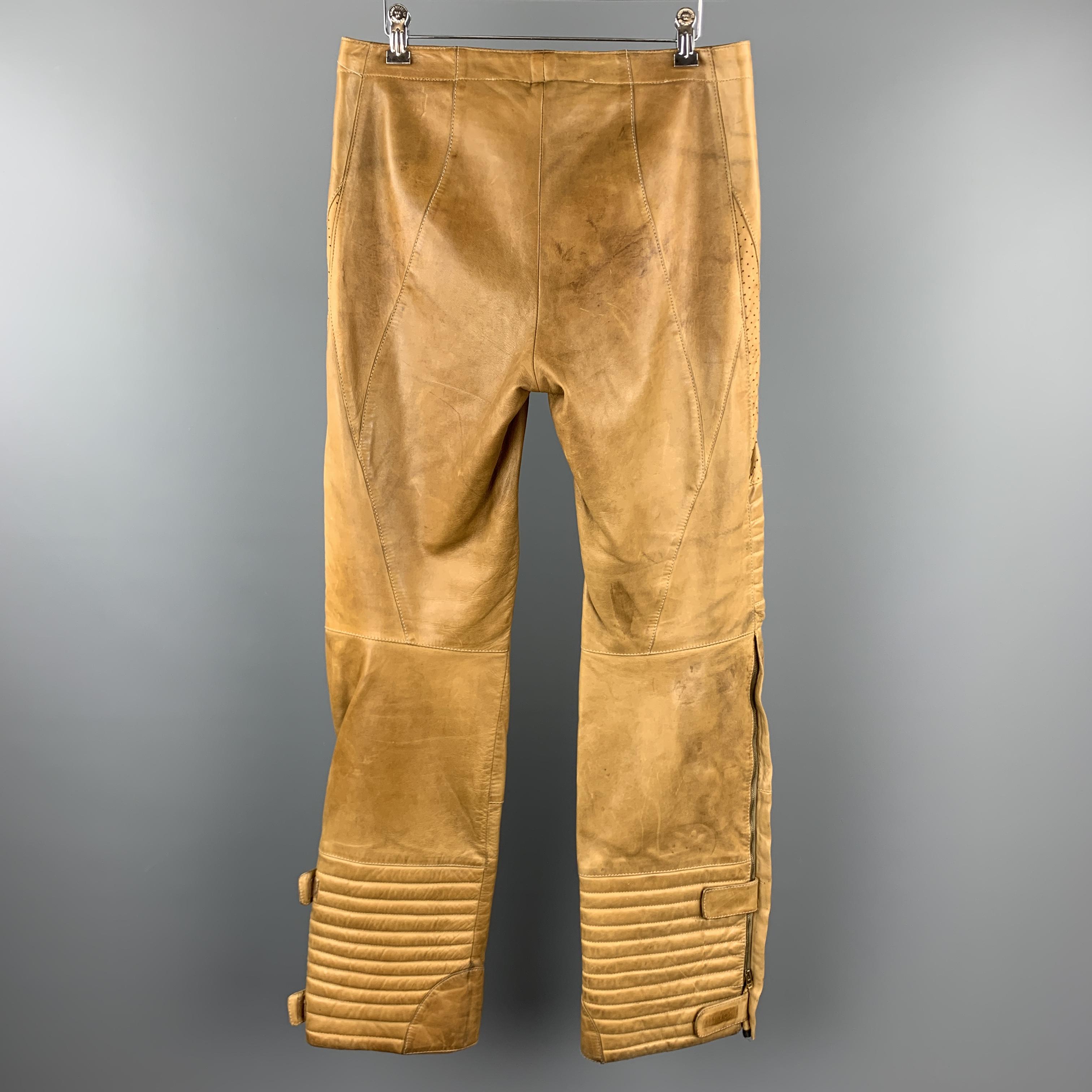 GUCCI by TOM FORD Size 30 Tan Leather Motorcycle Pants 2