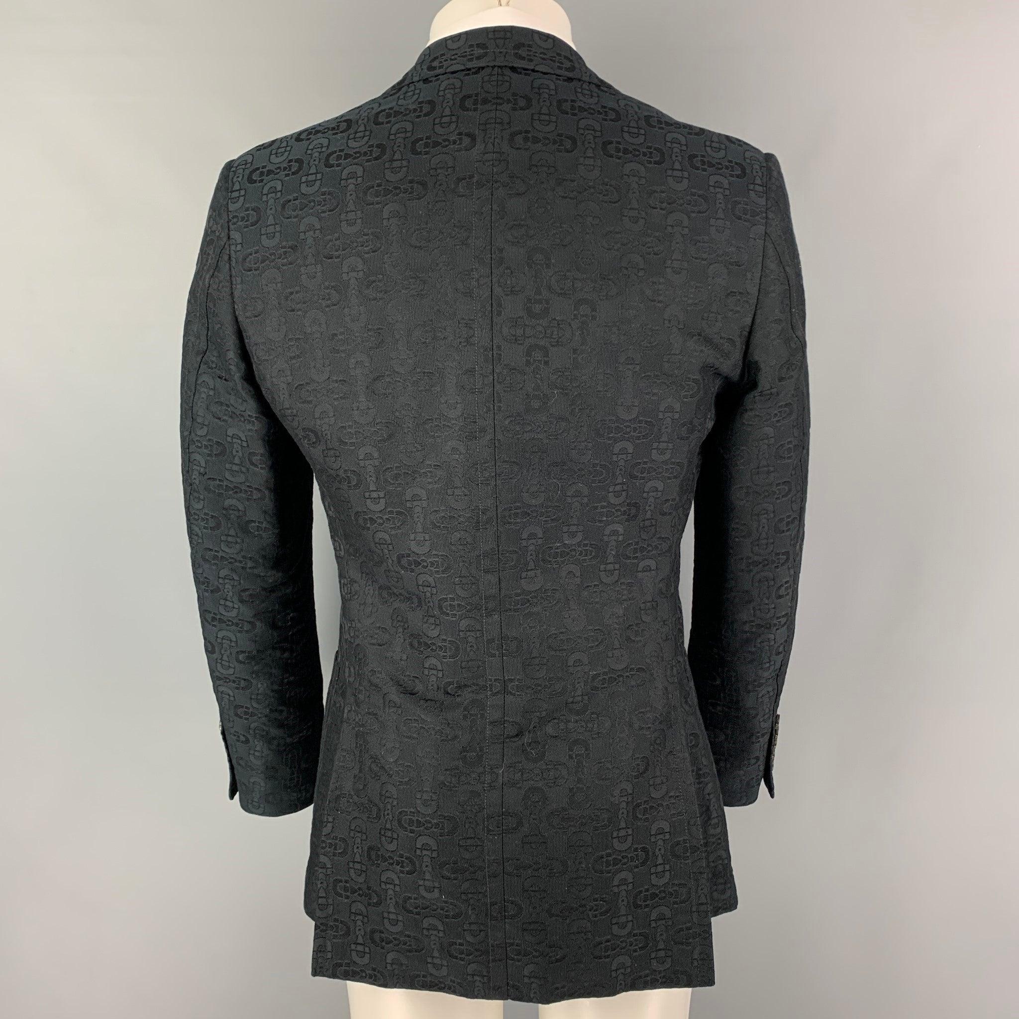 Men's GUCCI by TOM FORD Size 36 Black Jacquard Cotton Silk Notch Lapel Sport Coat For Sale