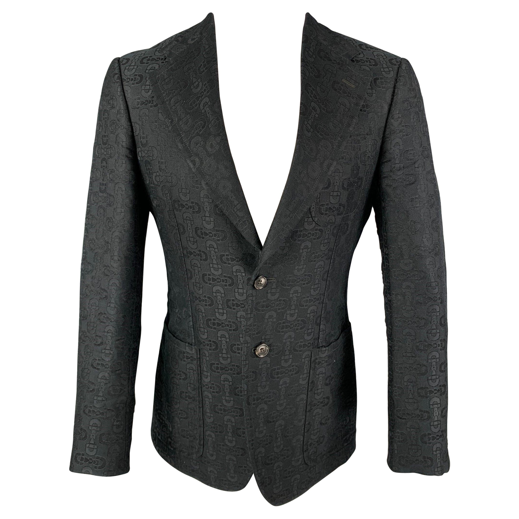 GUCCI by TOM FORD Talla 36 Chaquetón negro de algodón jacquard y seda con solapa de muesca