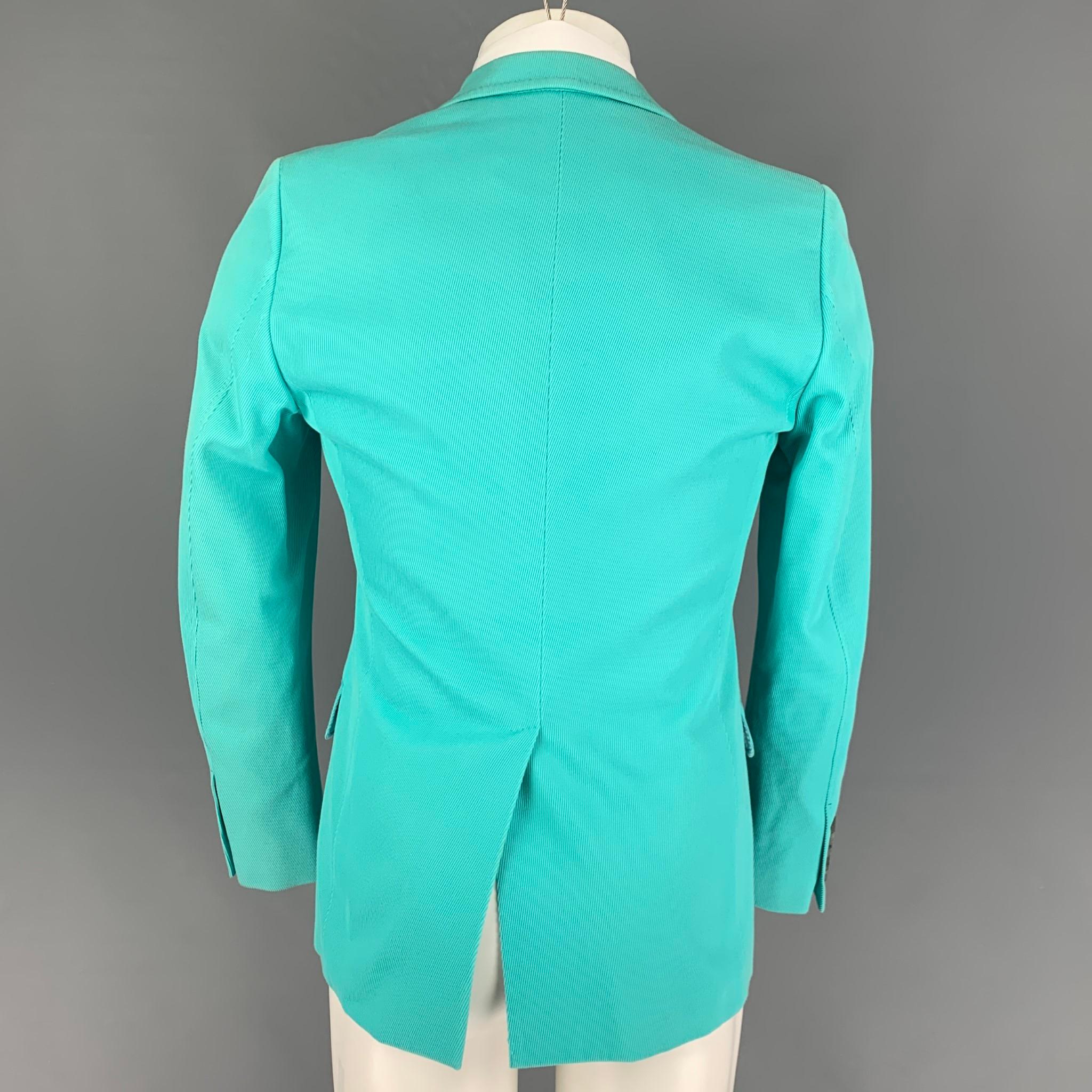 Blue GUCCI by Tom Ford Size 36 Regular Aqua Textured Cotton Notch Lapel Sport Coat