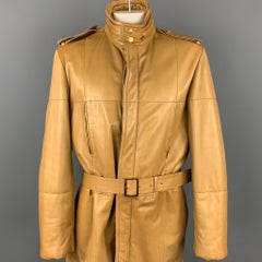 GUCCI by TOM FORD Size 44 Tan Quilted Leather Belted Hooded Coat