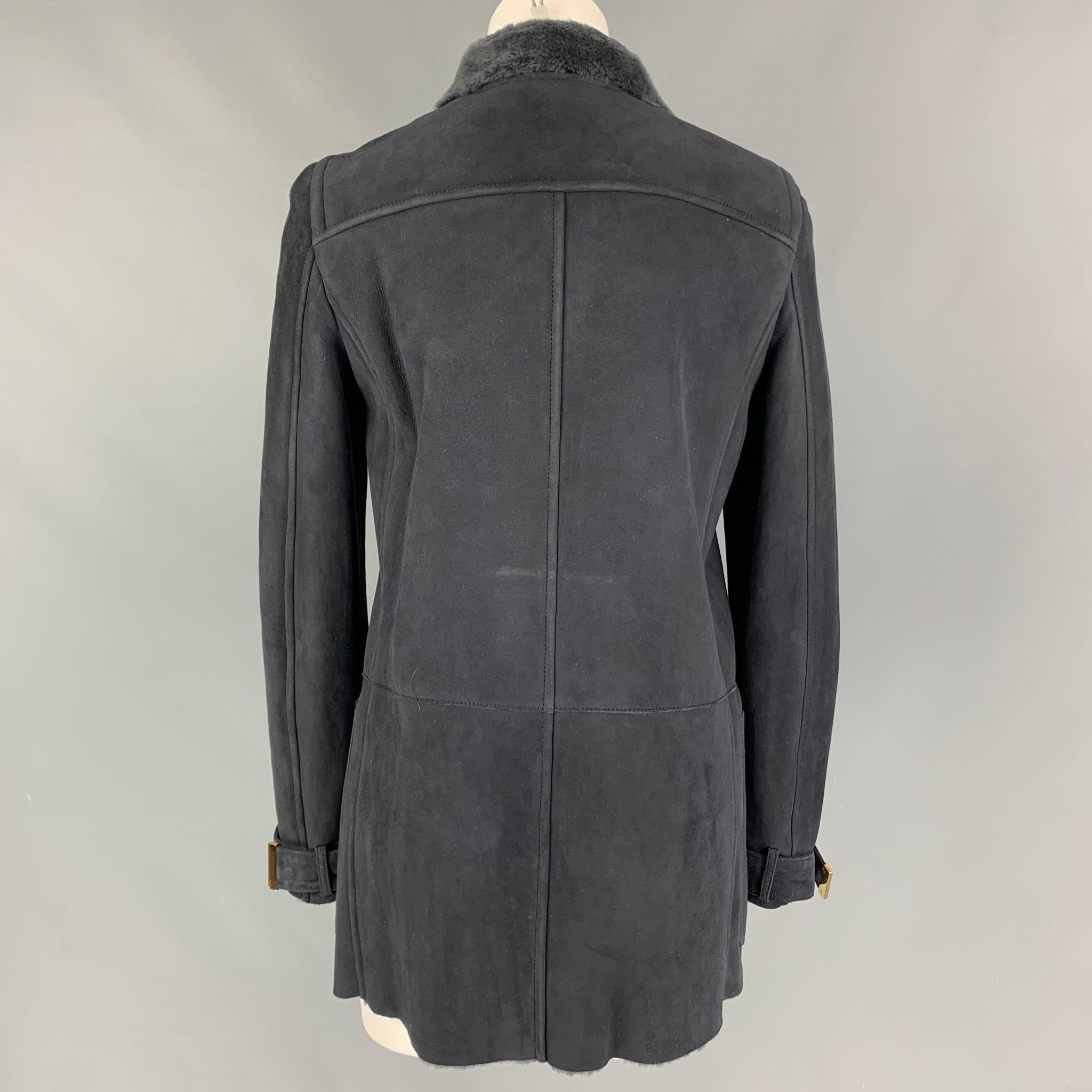 GUCCI by Tom Ford Size 6 Grey Shearling Double Breasted Coat In Excellent Condition In San Francisco, CA