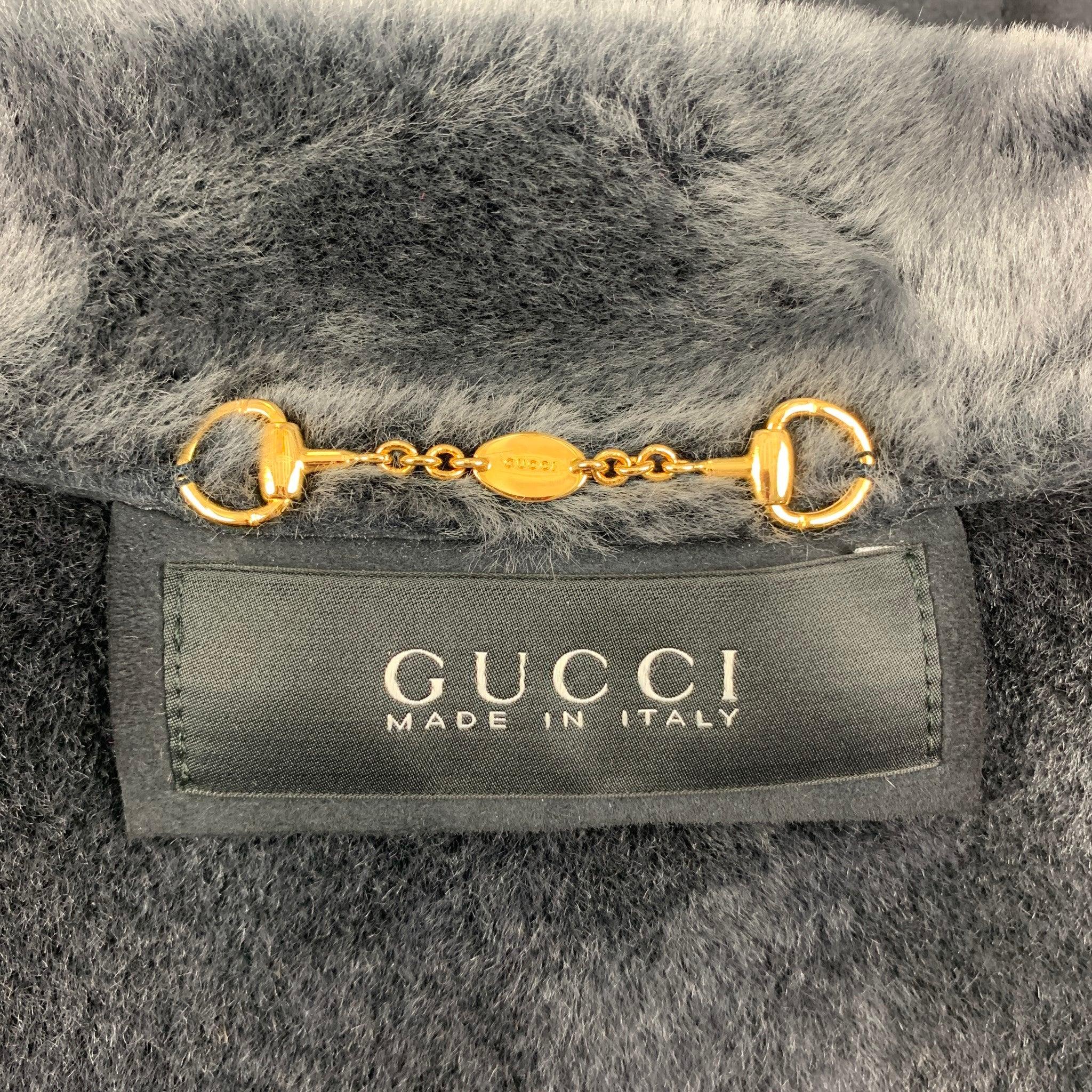GUCCI by Tom Ford Size 6 Grey Shearling Double Breasted Coat For Sale 1