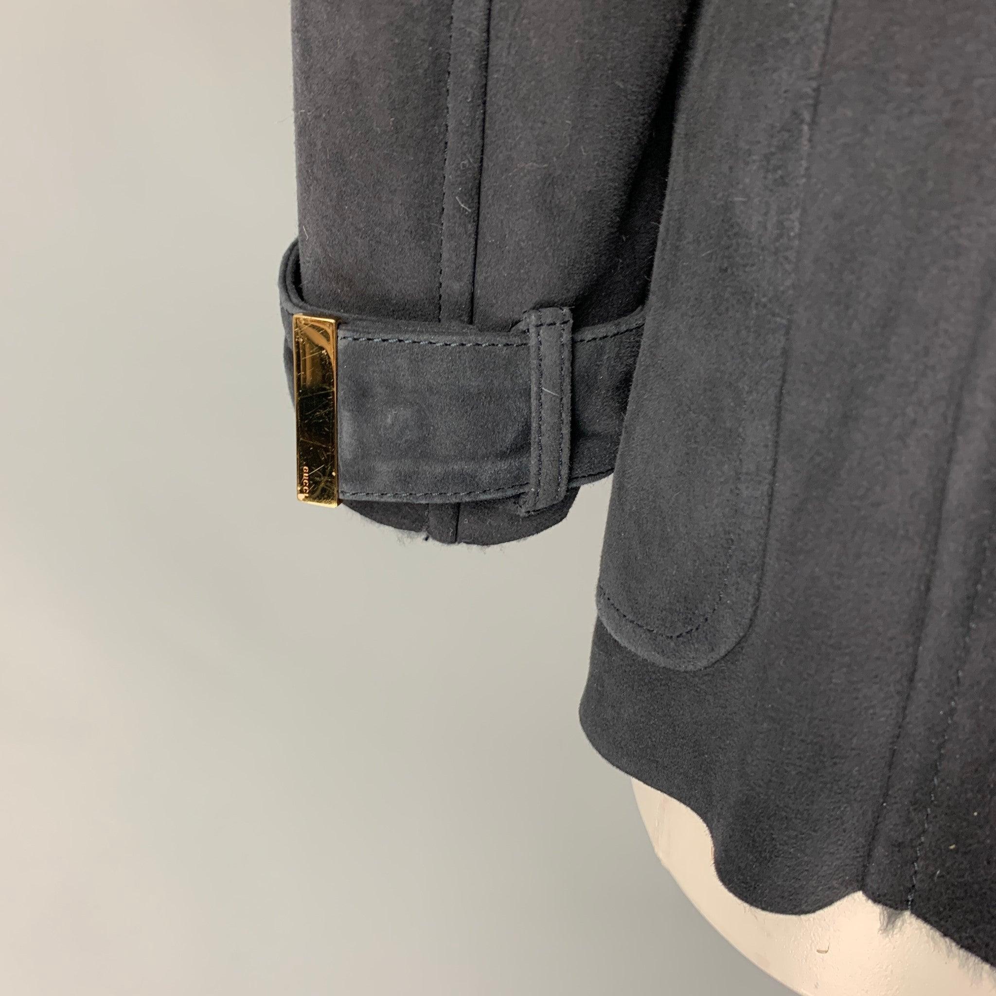 GUCCI by Tom Ford Size 6 Grey Shearling Double Breasted Coat In Good Condition For Sale In San Francisco, CA