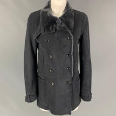 GUCCI by Tom Ford Size 6 Grey Shearling Double Breasted Coat