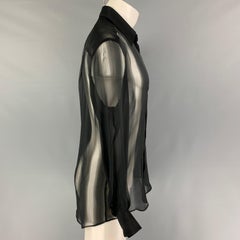 GUCCI by Tom Ford Size L Black Sheer Stripe Silk Button Up Long Sleeve Shirt