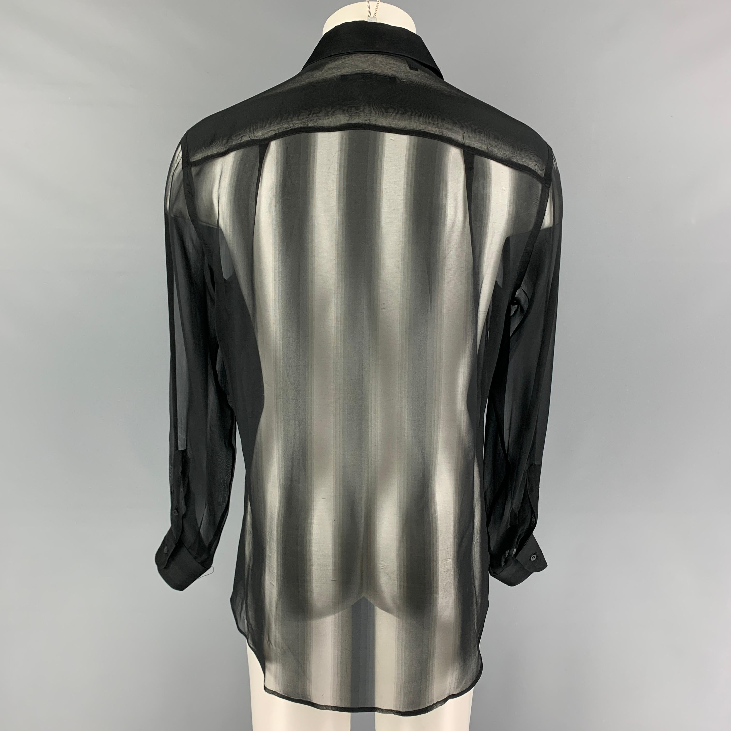 GUCCI by Tom Ford Size L Black Sheer Stripe Silk Button Up Long Sleeve Shirt In Good Condition In San Francisco, CA