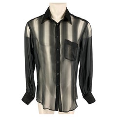 GUCCI by Tom Ford Size L Black Sheer Stripe Silk Button Up Long Sleeve Shirt