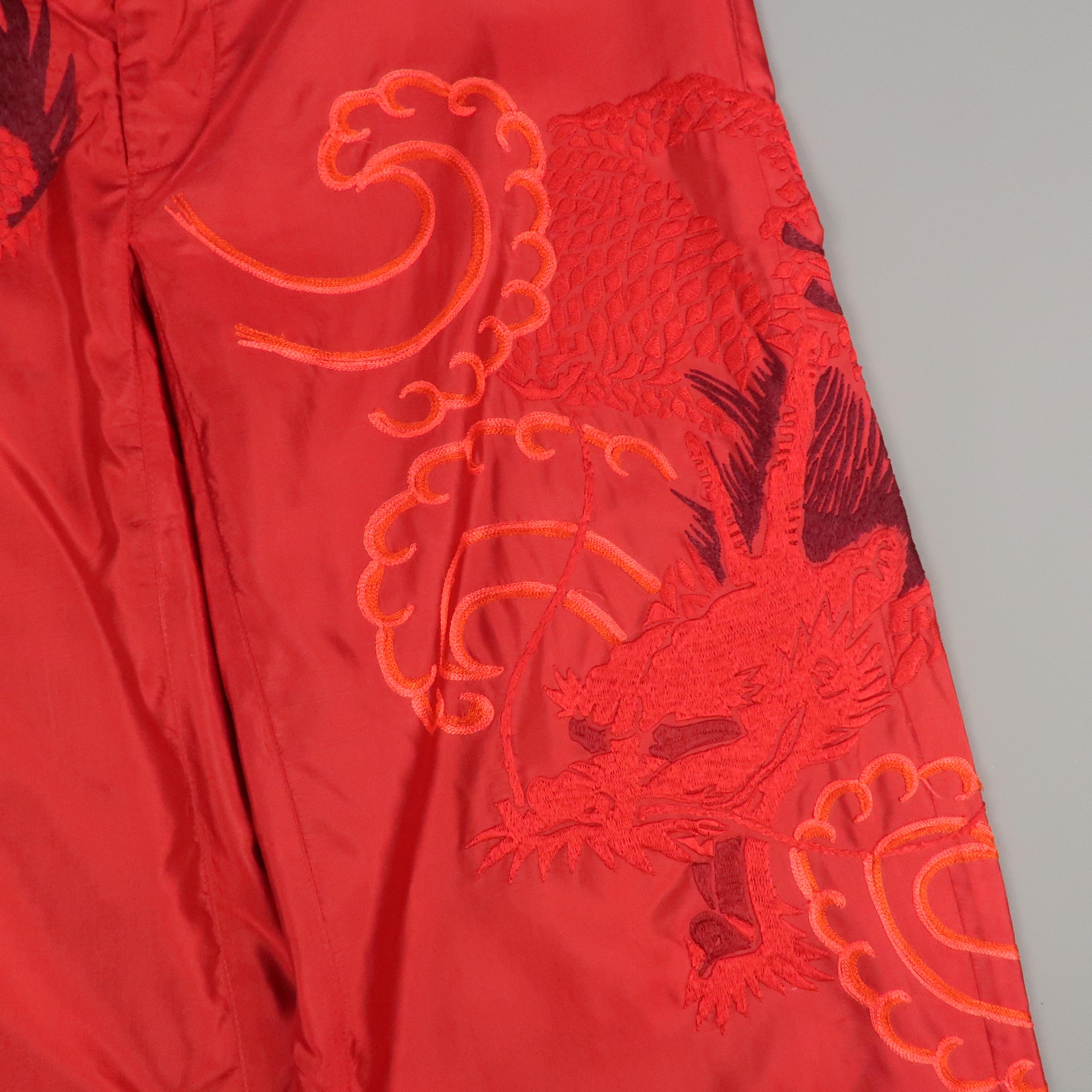 GUCCI by TOM FORD Size L Cream Dragon Embroidered Silk Wide Leg Karate Pants 1