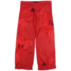GUCCI by TOM FORD Size L Cream Dragon Embroidered Silk Wide Leg Karate Pants