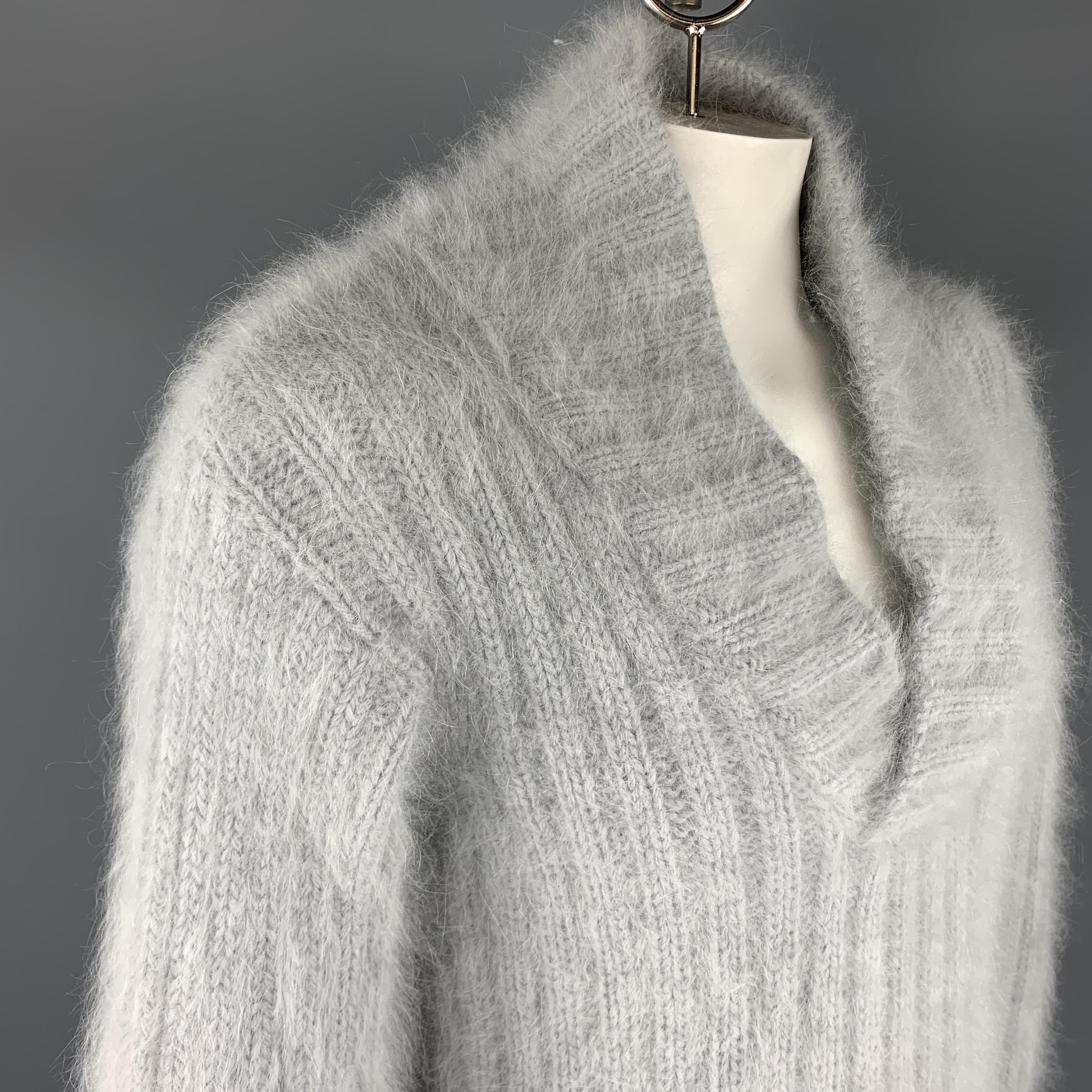 Gray GUCCI by TOM FORD Size L Powder Blue Knitted Angora Blend Open Collar Sweater