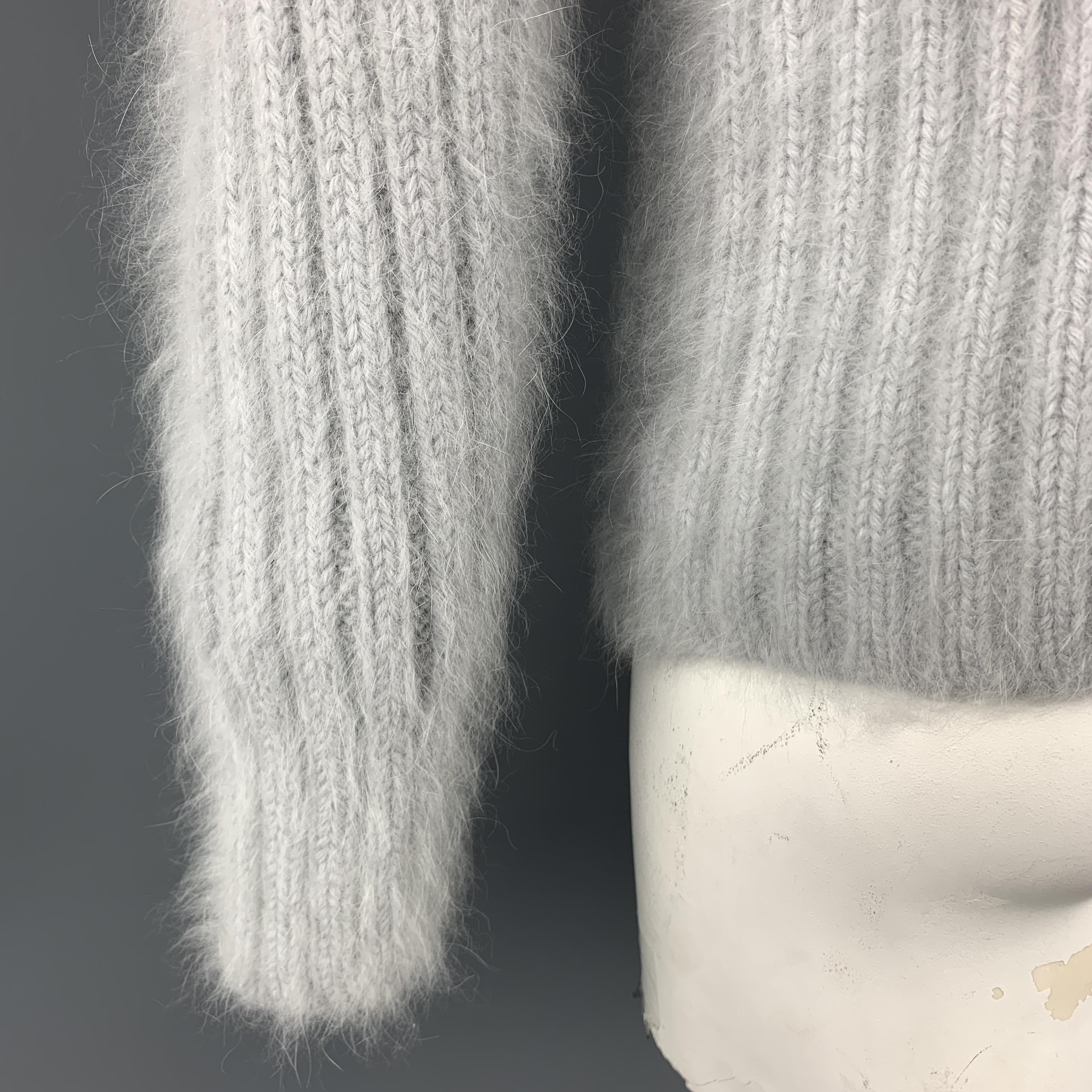 GUCCI by TOM FORD Size L Powder Blue Knitted Angora Blend Open Collar Sweater 1