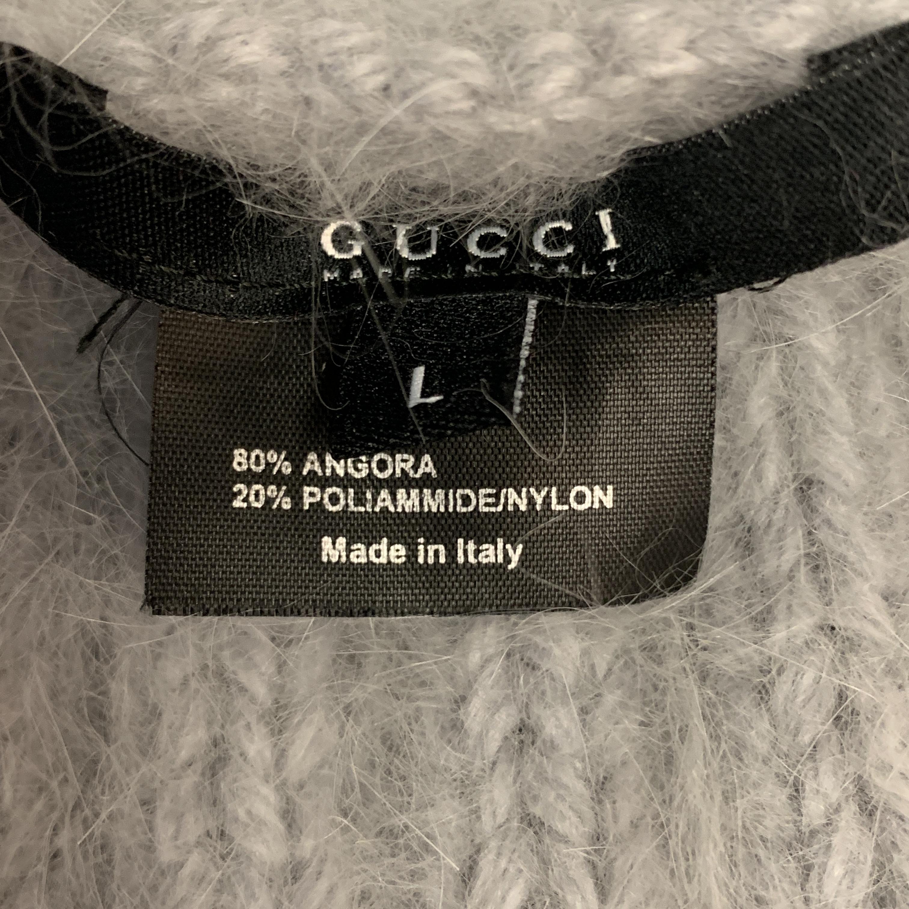 GUCCI by TOM FORD Size L Powder Blue Knitted Angora Blend Open Collar Sweater 2