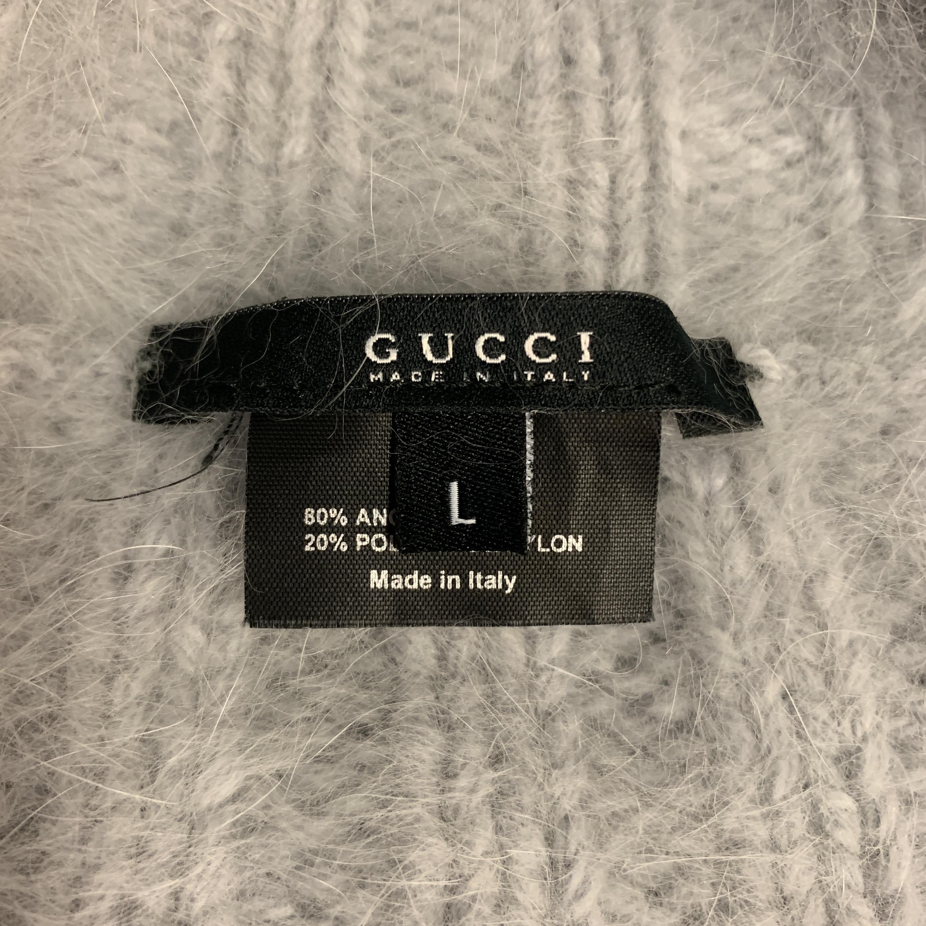 GUCCI by TOM FORD Size L Powder Blue Knitted Angora Blend Open Collar Sweater 3