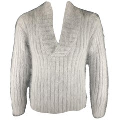 GUCCI by TOM FORD Size L Powder Blue Knitted Angora Blend Open Collar Sweater