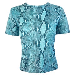 T-shirt vintage imprimé serpent bleu turquoise Y2K Gucci by Tom Ford, printemps 2000