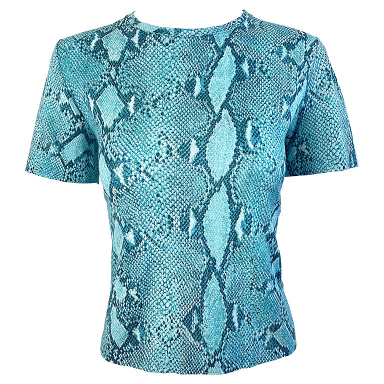 T-shirt vintage imprimé serpent bleu turquoise Y2K Gucci by Tom