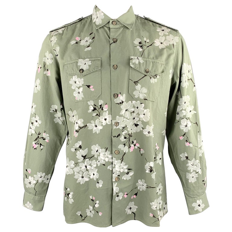 GUCCI by TOM FORD Spring 2003 Size M Olive Hand Painted Cotton Shirt at  1stDibs
