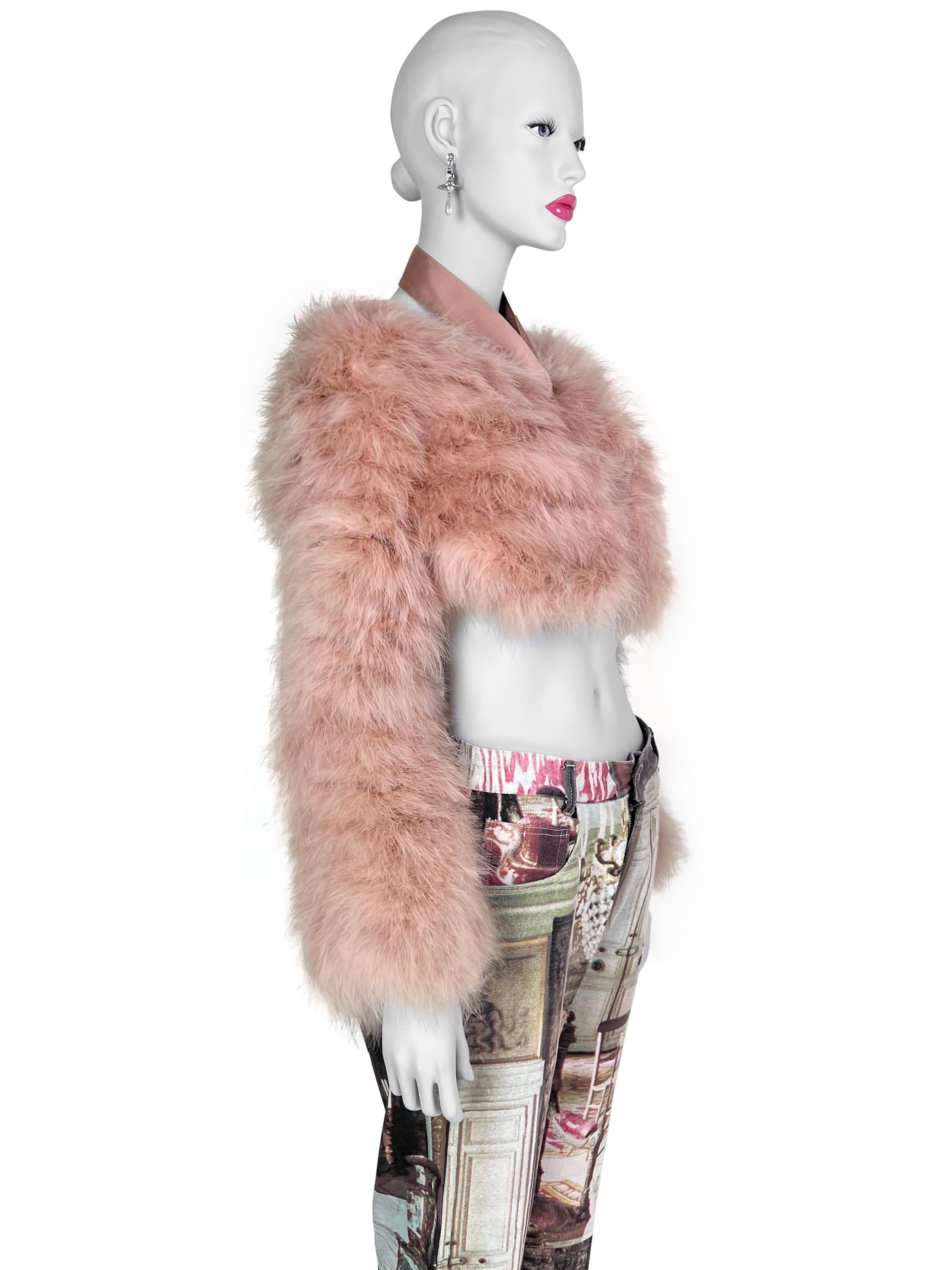 Beige Gucci by Tom Ford Spring 2004 Blush Pink Marabout Feather Bolero Jacket