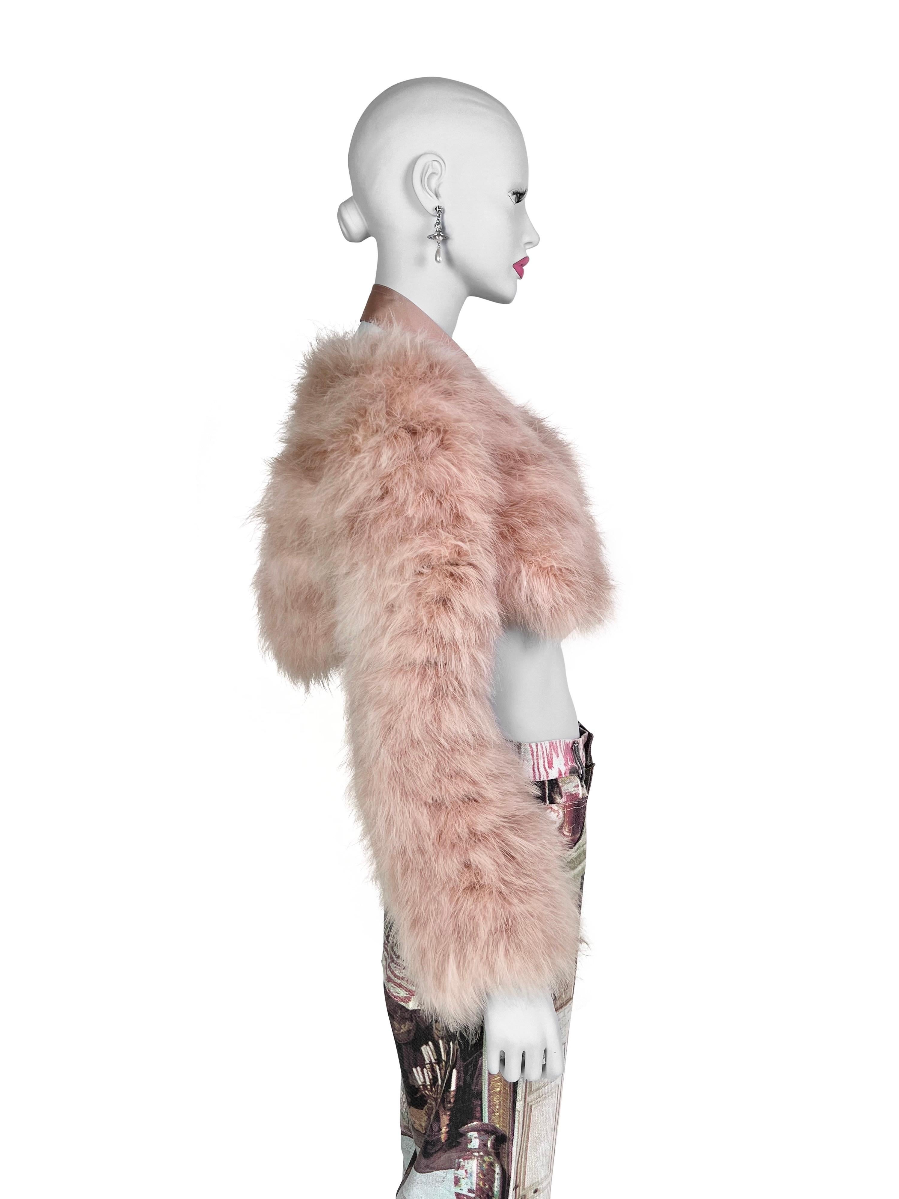 Gucci by Tom Ford Spring 2004 Blush Pink Marabout Feather Bolero Jacket In Excellent Condition In Prague, CZ