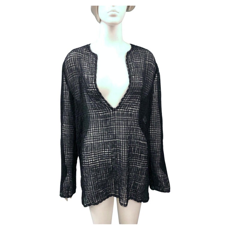 Gucci by Tom Ford Spring/Summer 1997 Black Mesh Long Sleeves Tunic Dress For Sale