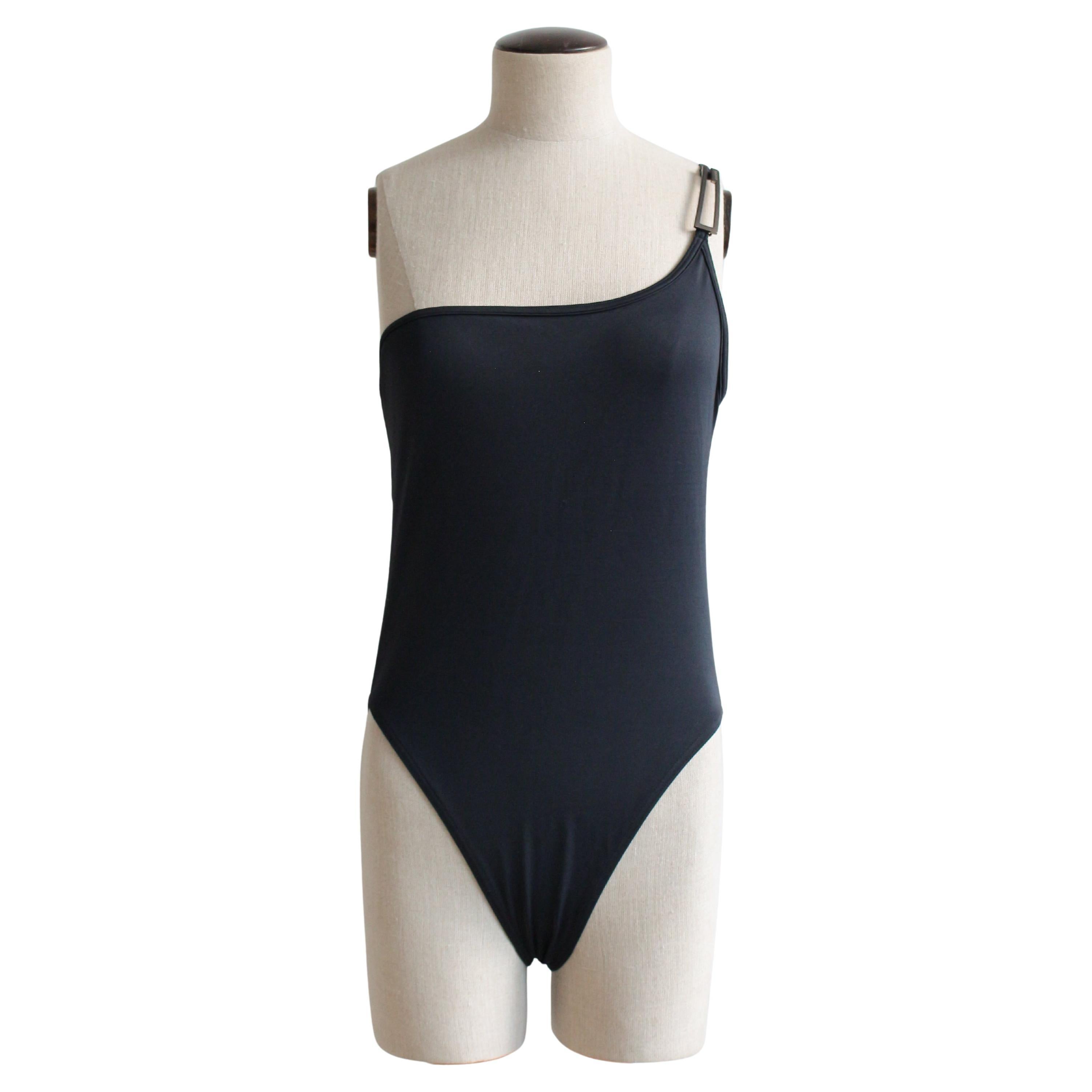 Gucci by Tom Ford Spring/Summer 1998 One Shoulder Metal G Black Swimsuit